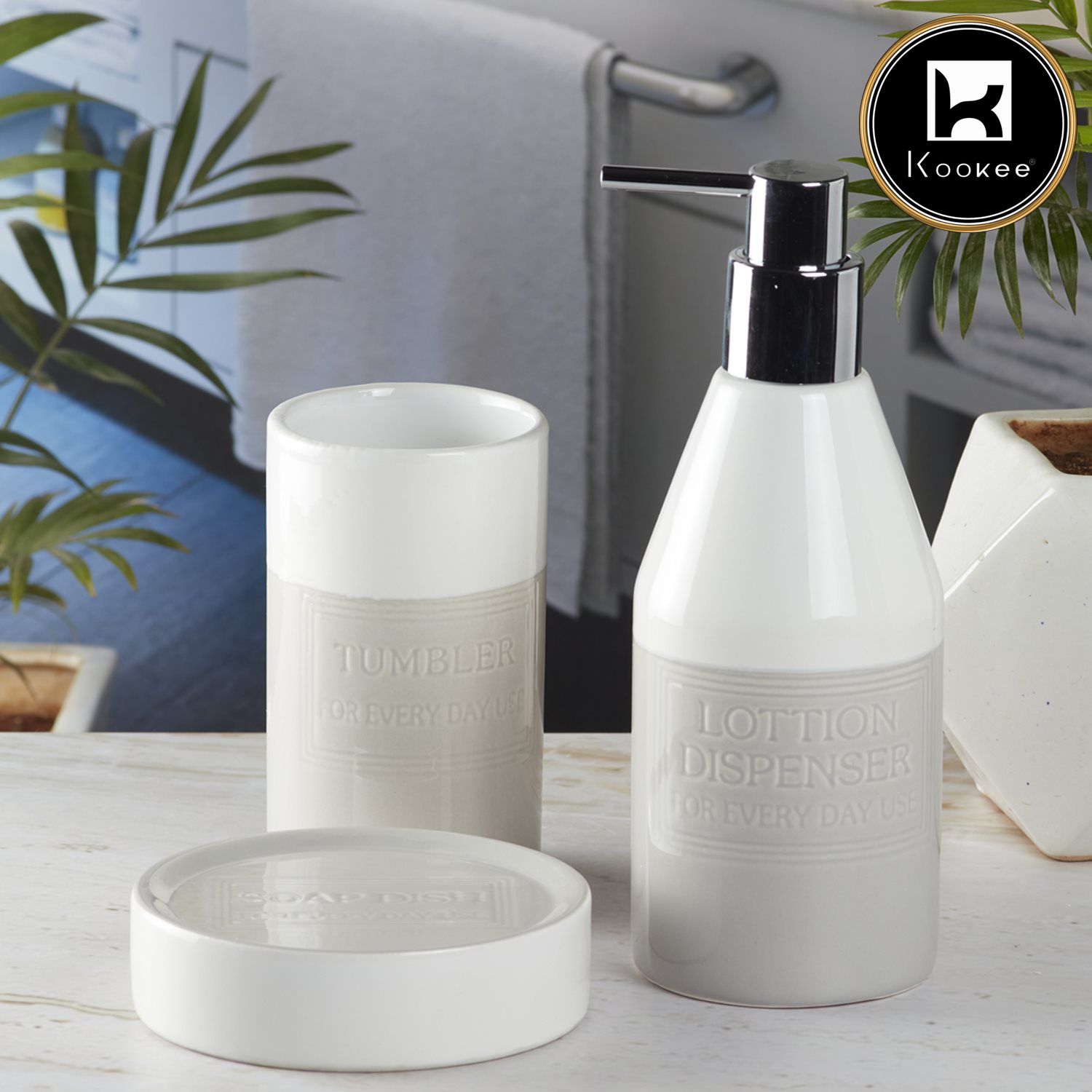 Kookee Ceramic Bathroom Sets, Grey, ART08130