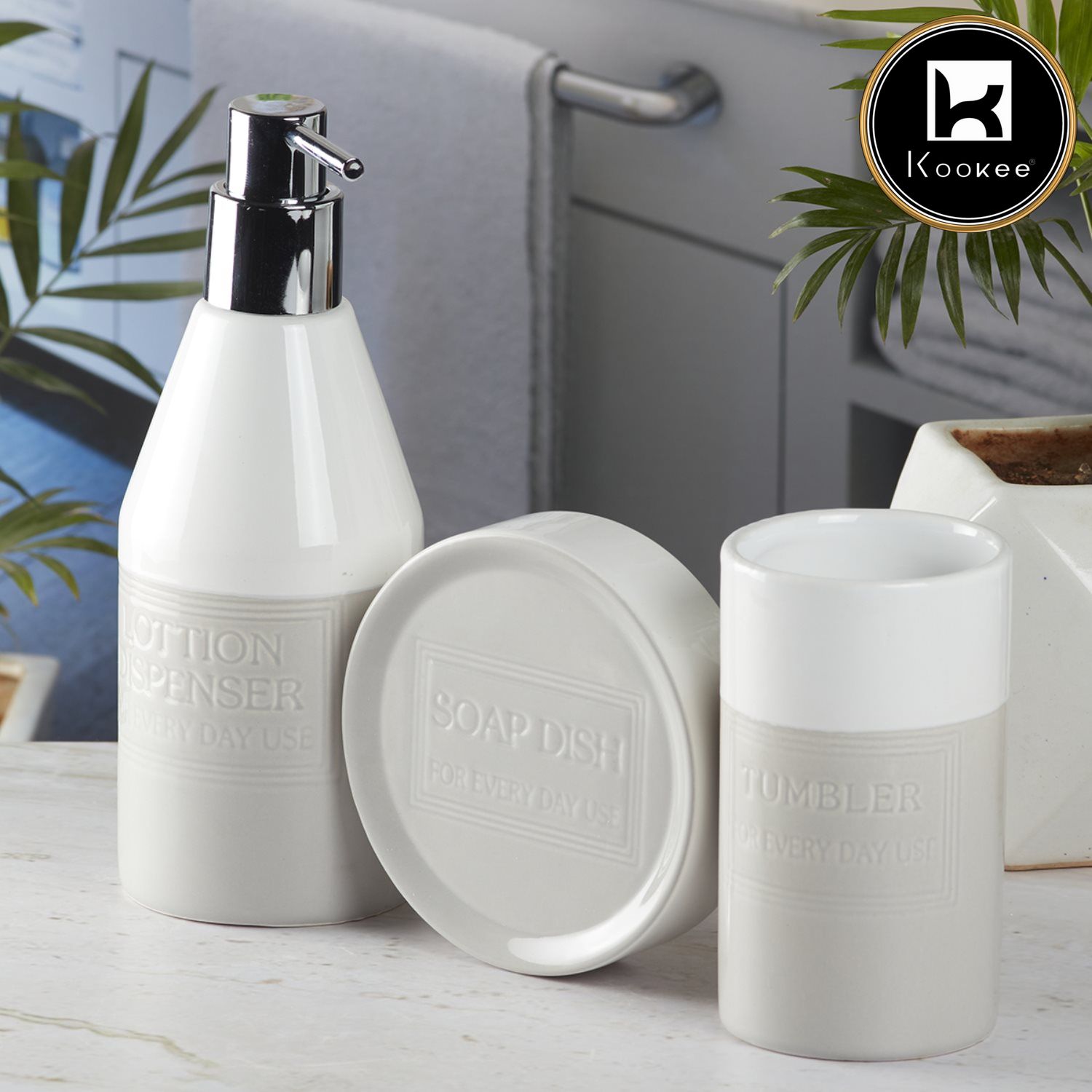 Kookee Ceramic Bathroom Sets, Grey, ART08130