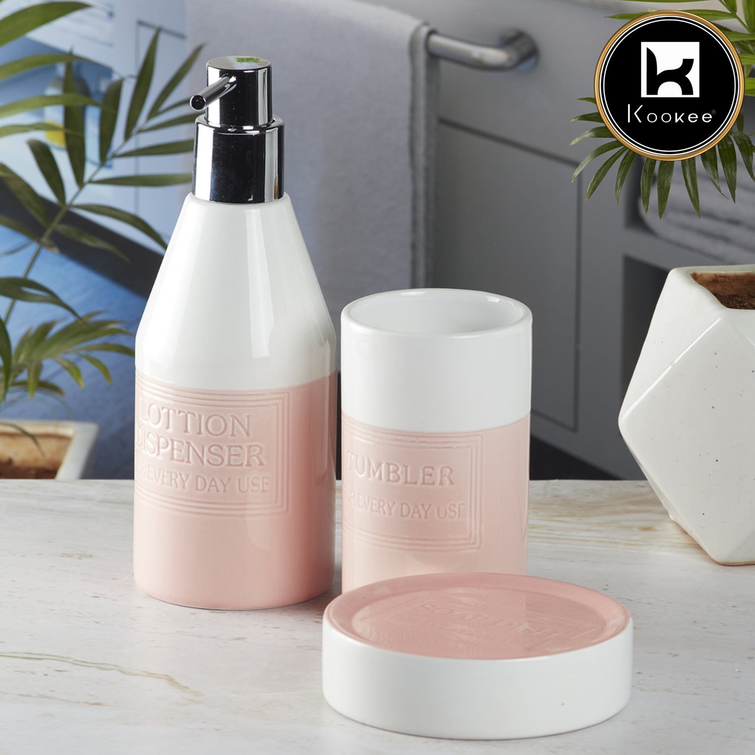Kookee Ceramic Bathroom Sets, Pink, ART08131