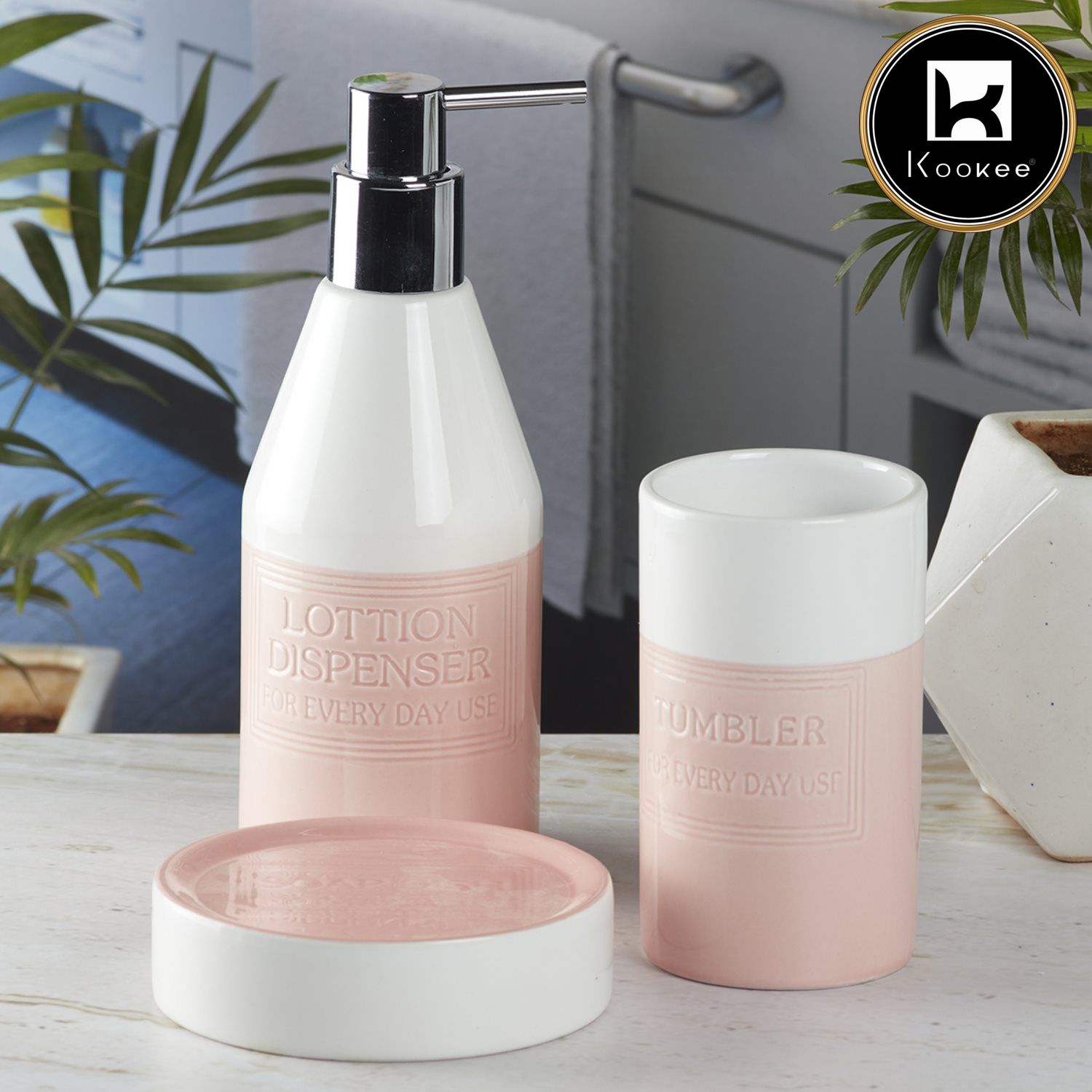 Kookee Ceramic Bathroom Sets, Pink, ART08131