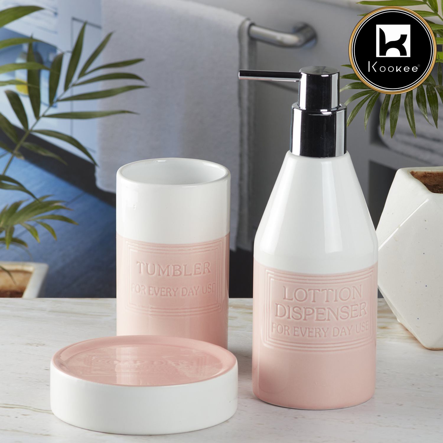 Kookee Ceramic Bathroom Sets, Pink, ART08131