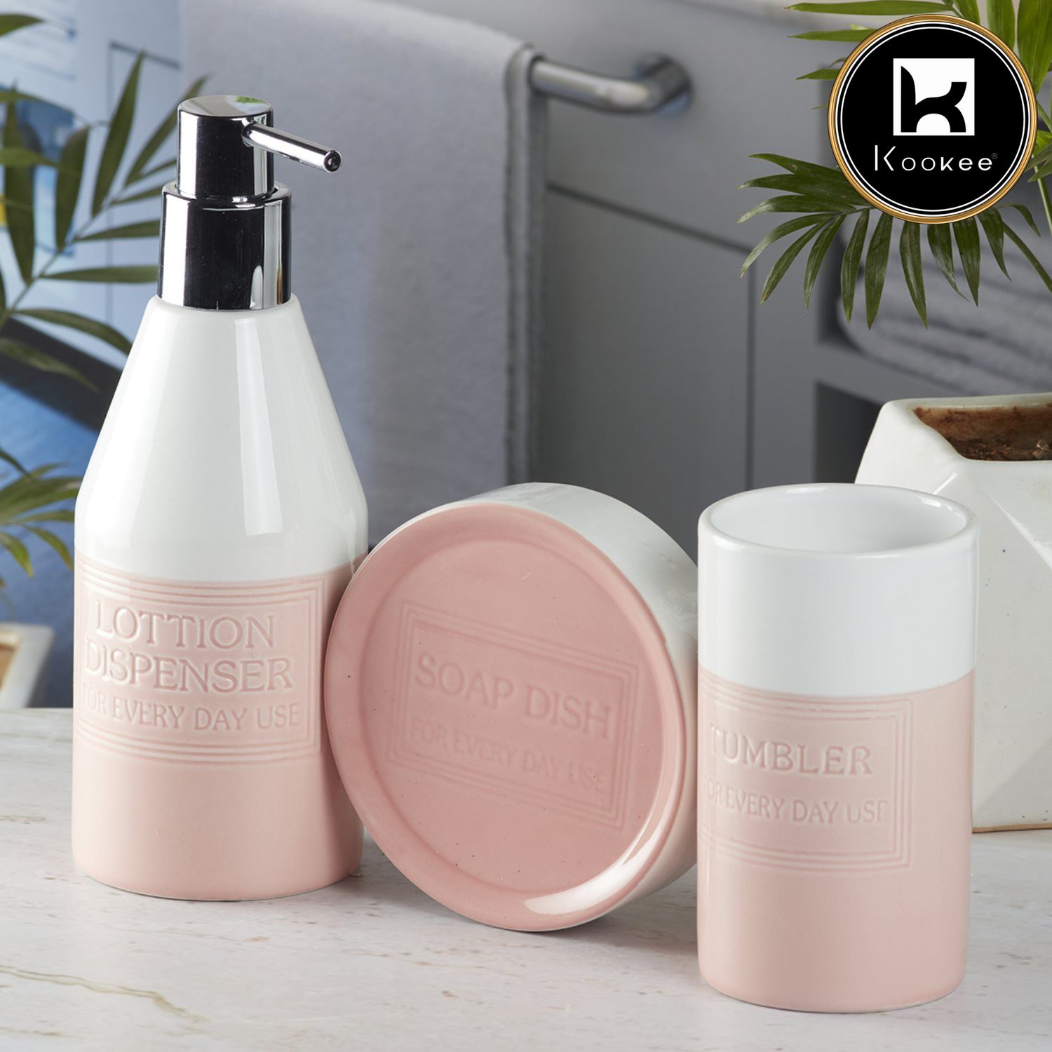 Kookee Ceramic Bathroom Sets, Pink, ART08131