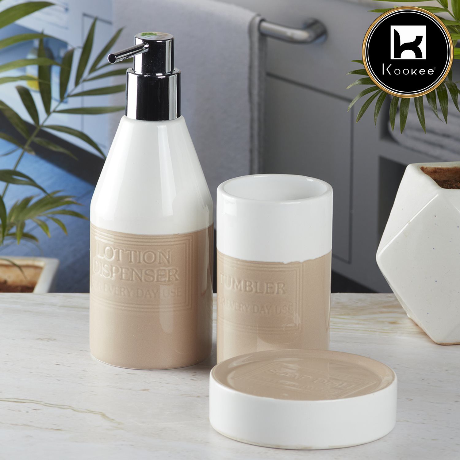 Kookee Ceramic Bathroom Sets, Beige, ART08132