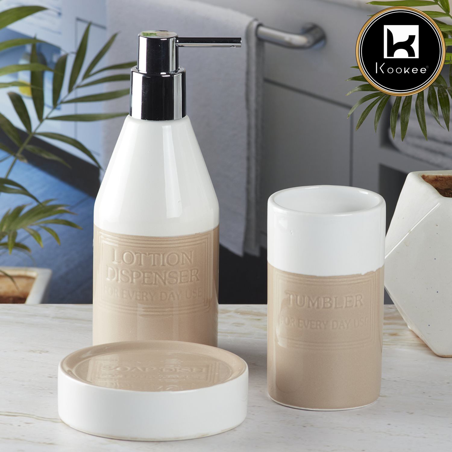 Ceramic Bathroom Set of 3 with Soap Dispenser (8132)