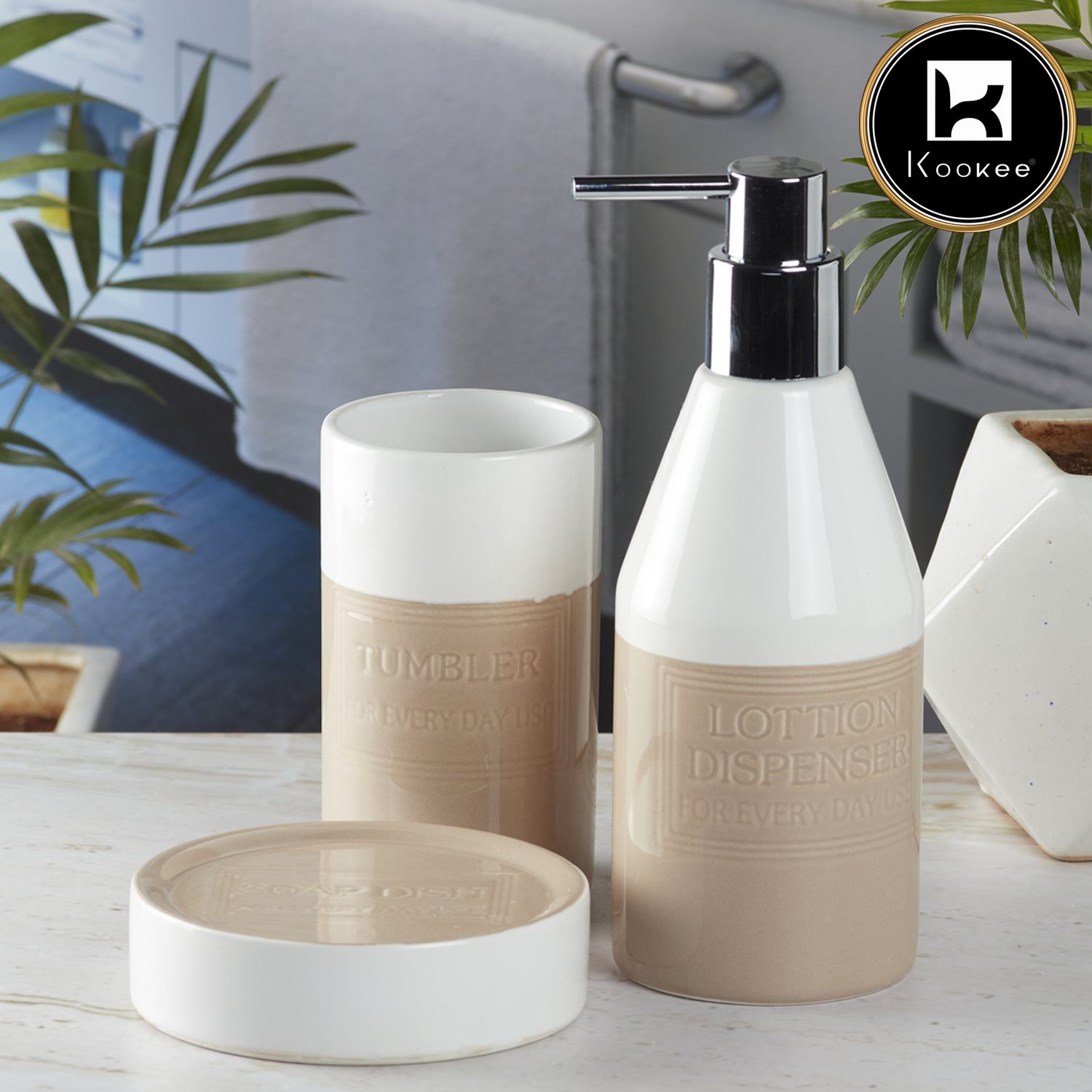 Kookee Ceramic Bathroom Sets, Beige, ART08132