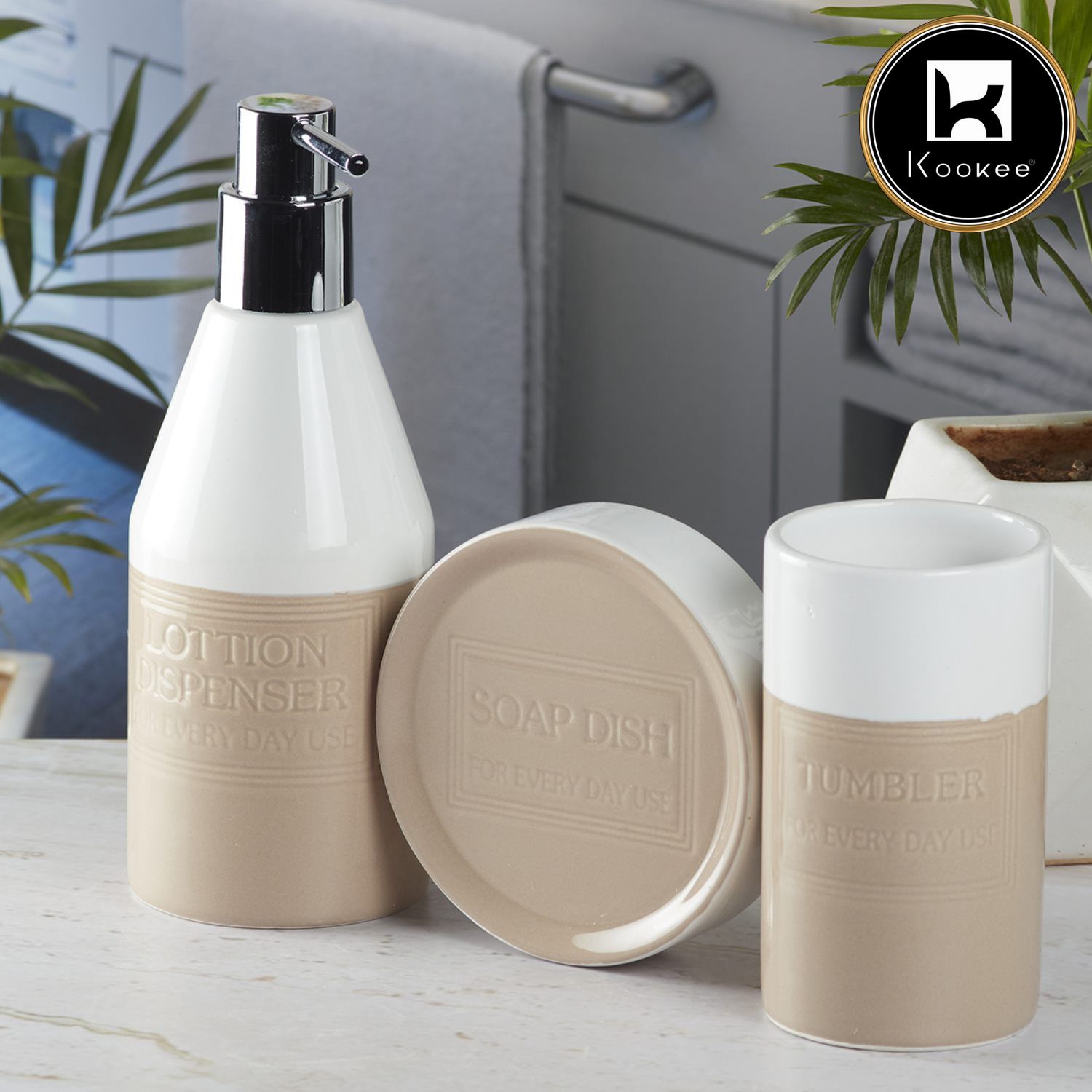 Kookee Ceramic Bathroom Sets, Beige, ART08132