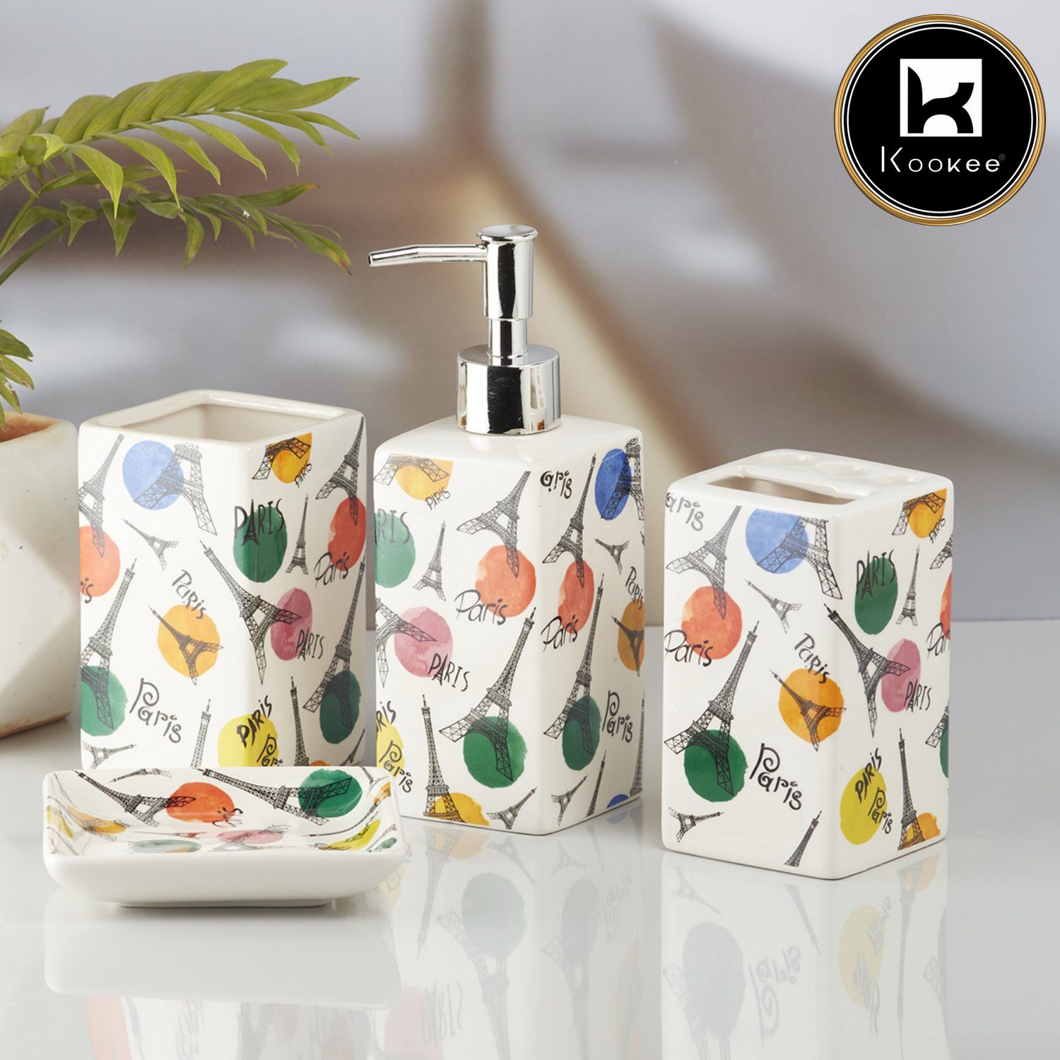 Ceramic Bathroom Set of 4 with Soap Dispenser (8138)