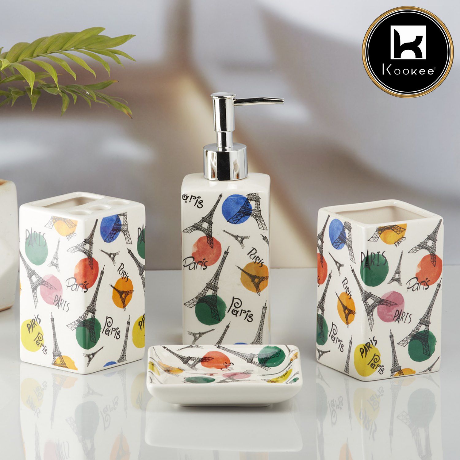 Ceramic Bathroom Set of 4 with Soap Dispenser (8138)