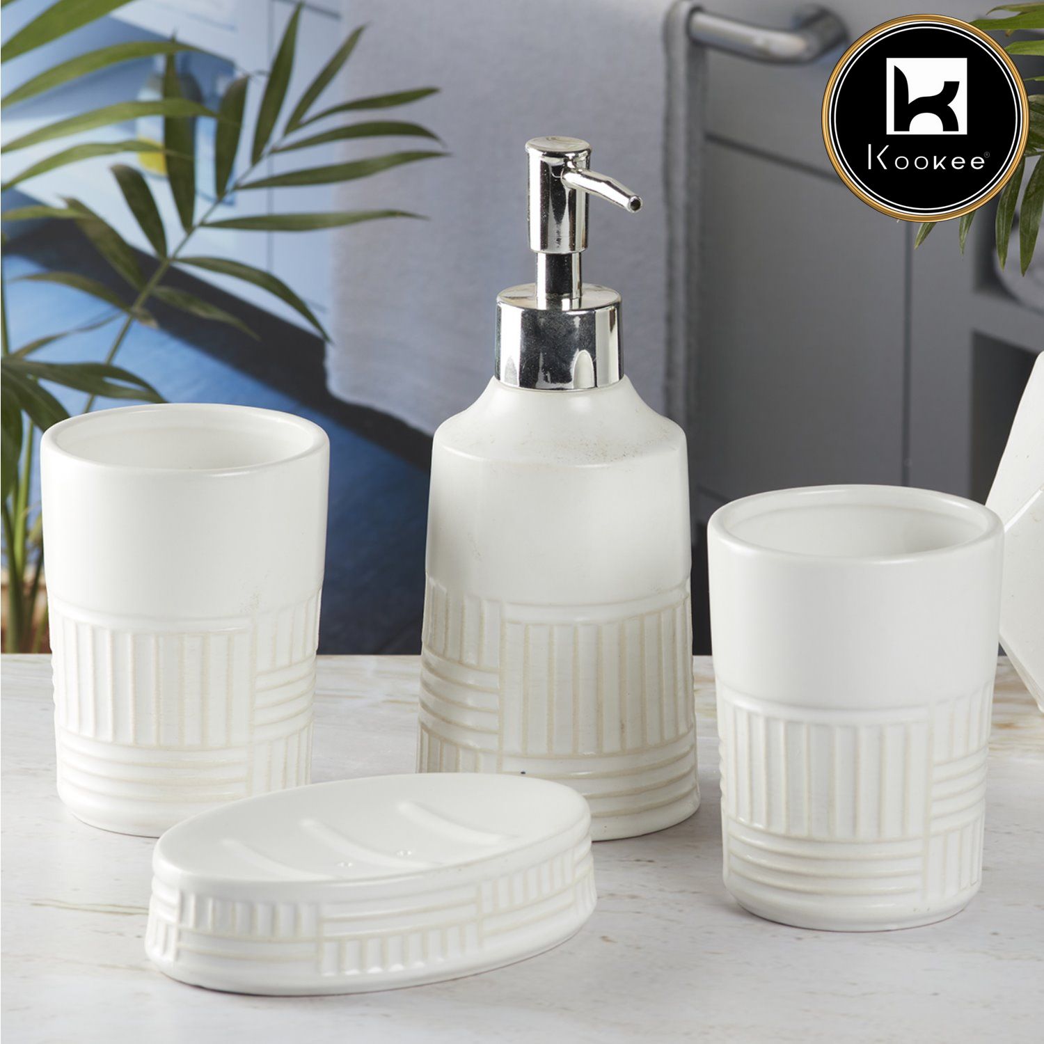 Kookee Ceramic Bathroom Sets, White, ART08142