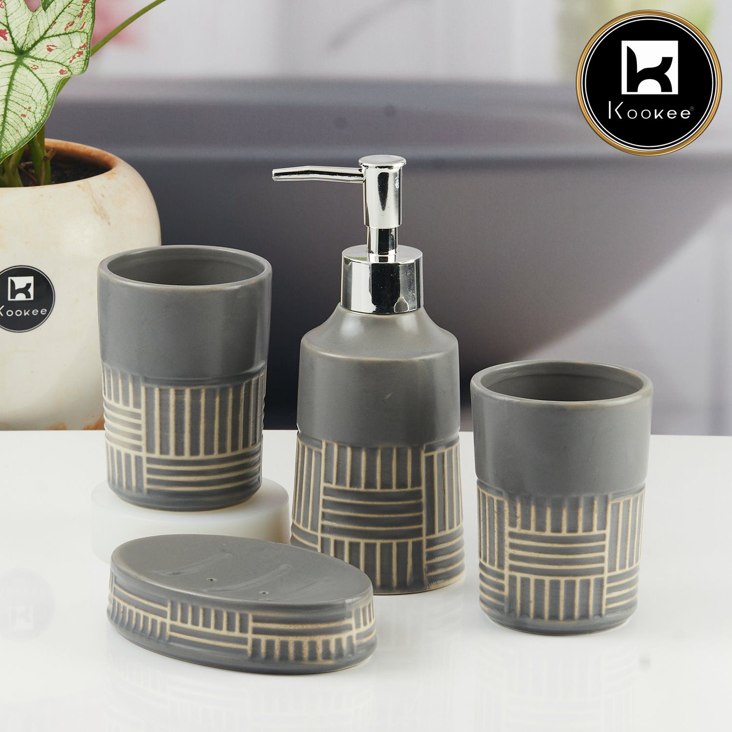 Kookee Ceramic Bathroom Sets, Grey, ART08144