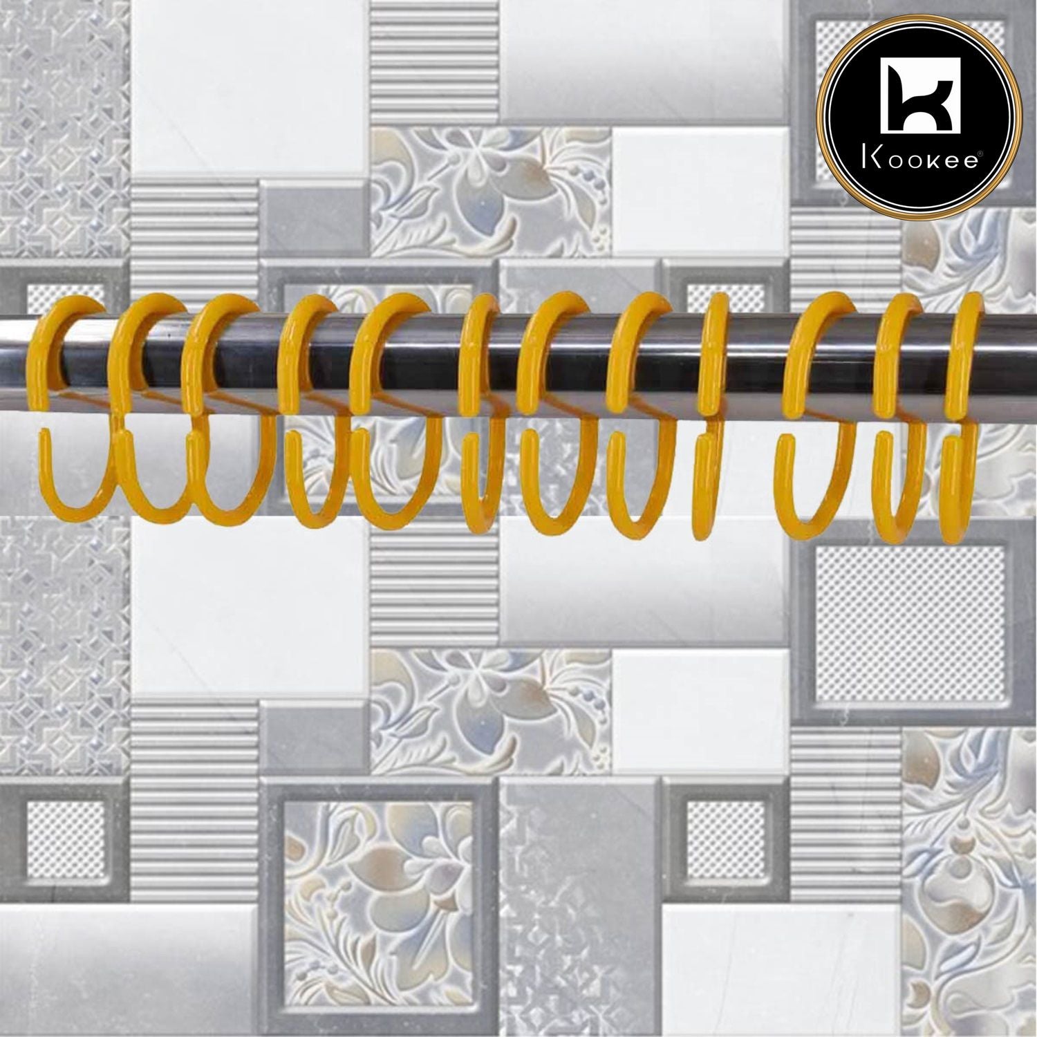 Kookee Shower Curtain Rings, 12 C shape Hooks - (JS160913) Yellow