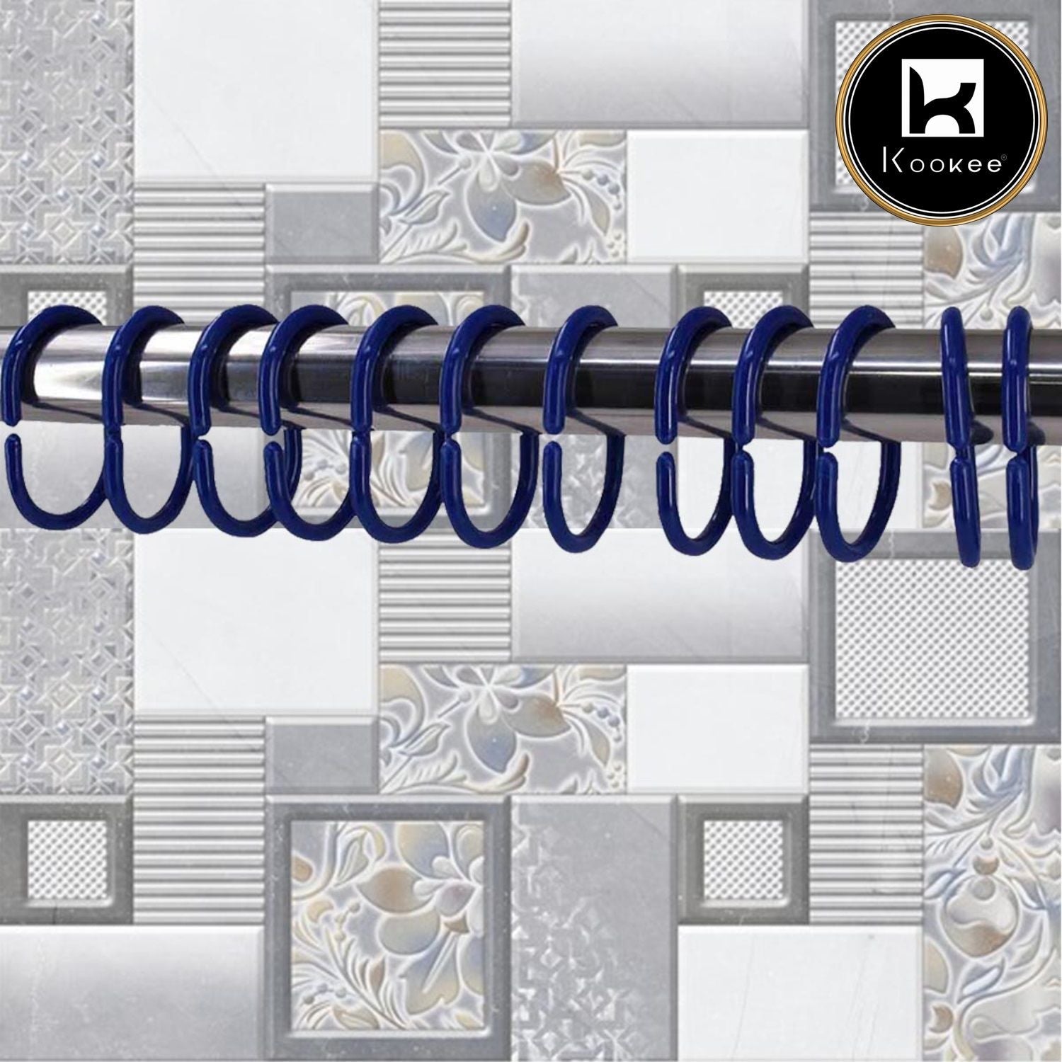 Kookee Shower Curtain Rings, 36 C shape Hooks (JS160913) Royal blue