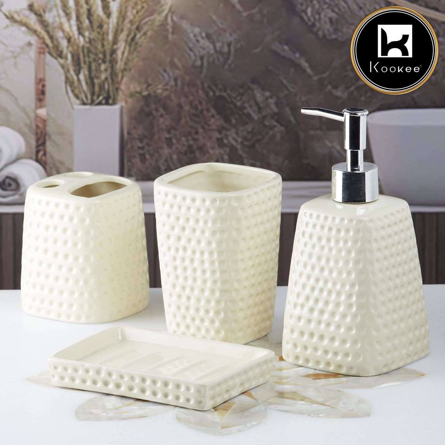 Ceramic Bathroom Set of 4 with Soap Dispenser (8154)