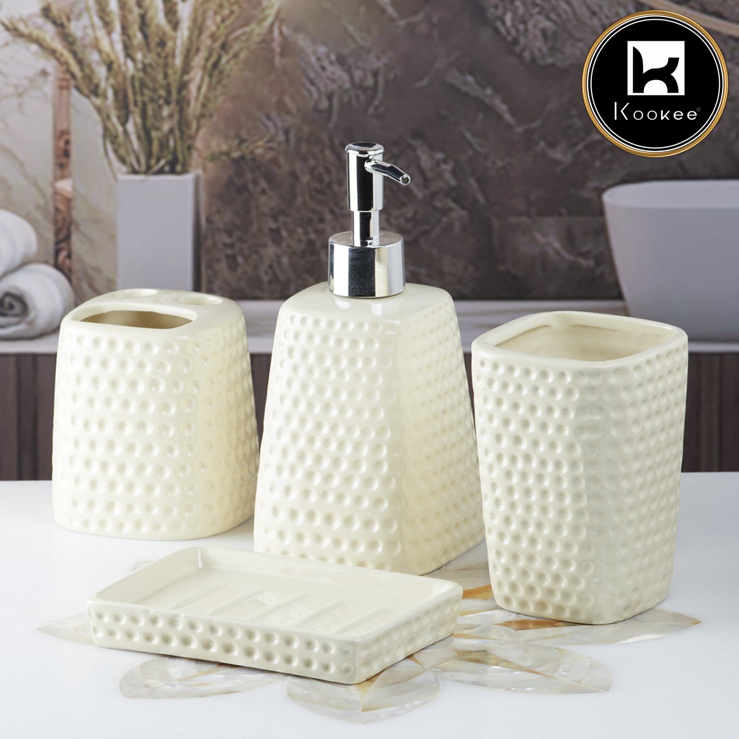 Ceramic Bathroom Set of 4 with Soap Dispenser (8154)