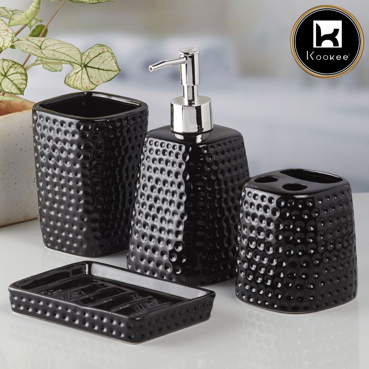 Ceramic Bathroom Accessories Set of 4 with Soap Dispenser (8155)