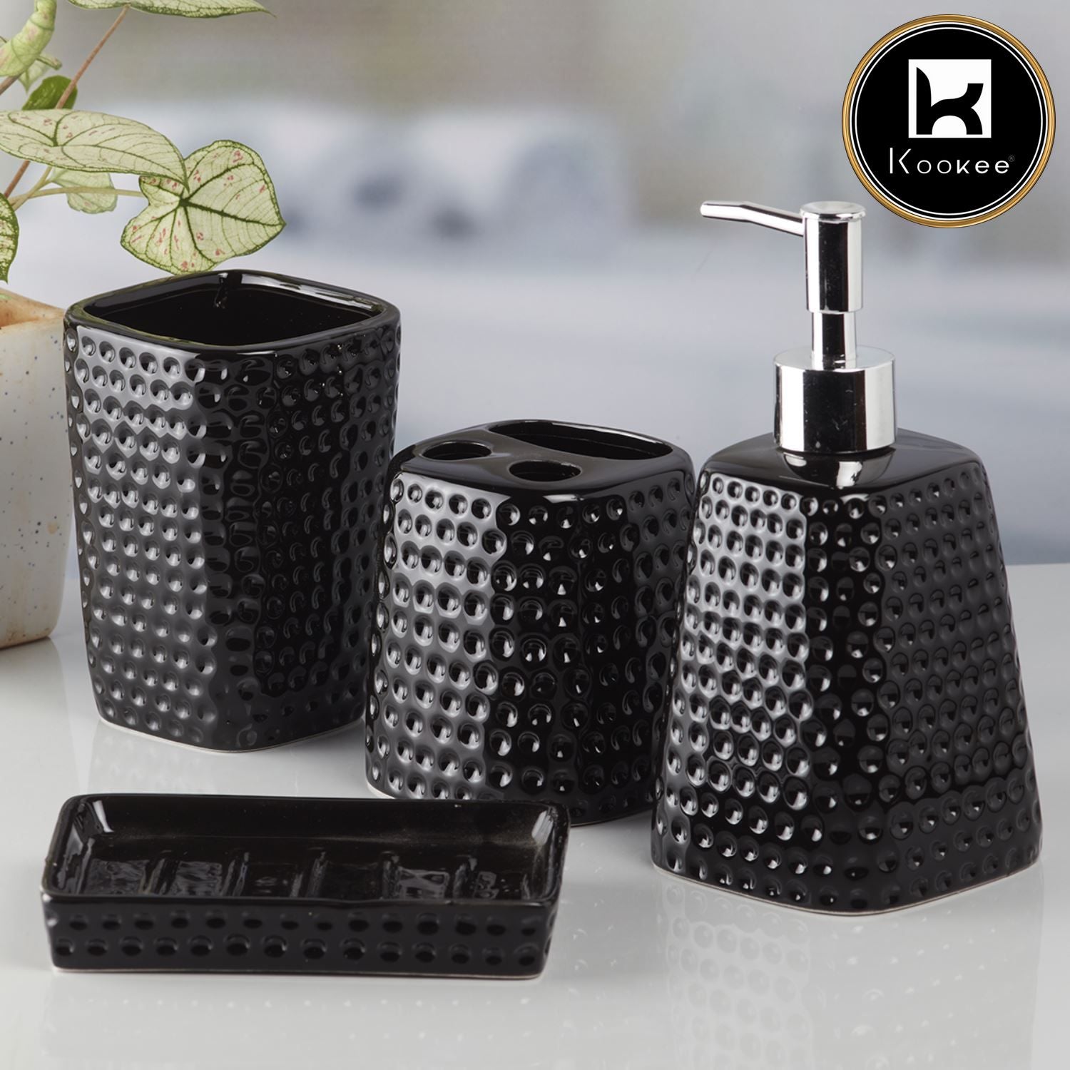 Kookee Ceramic Bathroom Sets, Black, ART08155