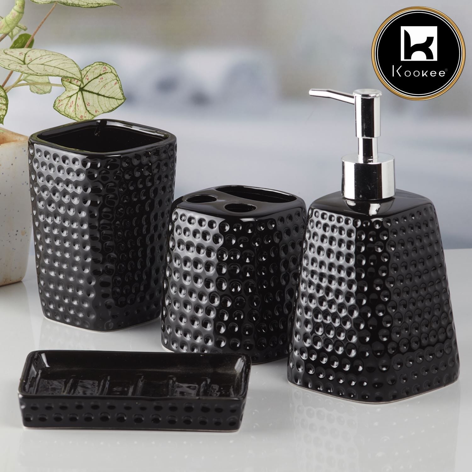 Ceramic Bathroom Accessories Set of 4 with Soap Dispenser (V-CBS-010-1)