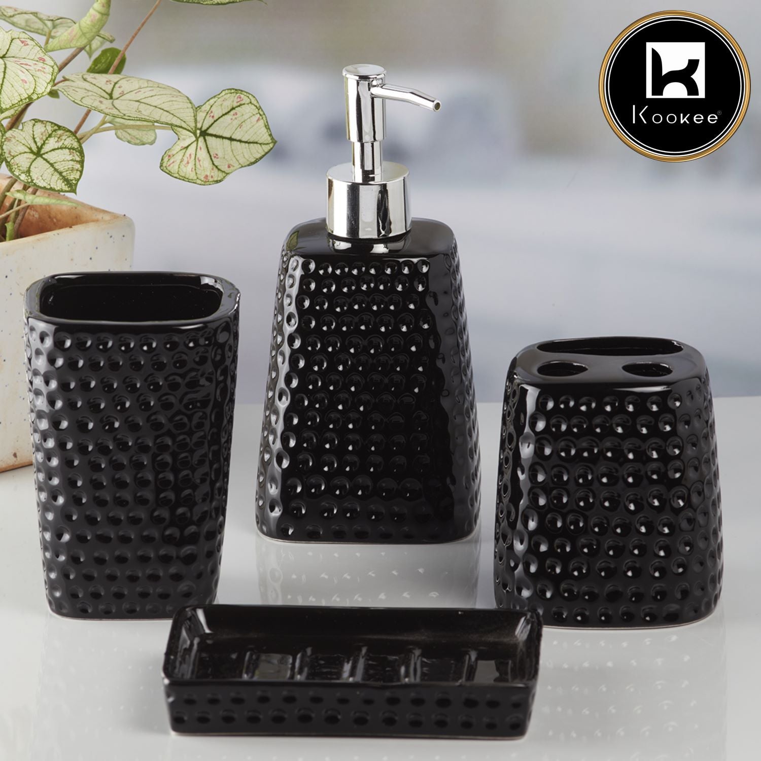 Kookee Ceramic Bathroom Sets, Black, ART08155