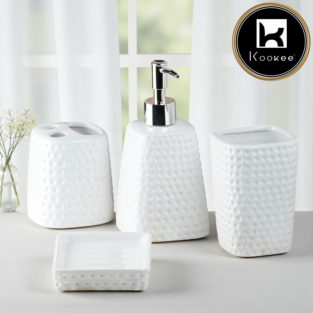 Kookee Ceramic Bathroom Sets, White, ART08157