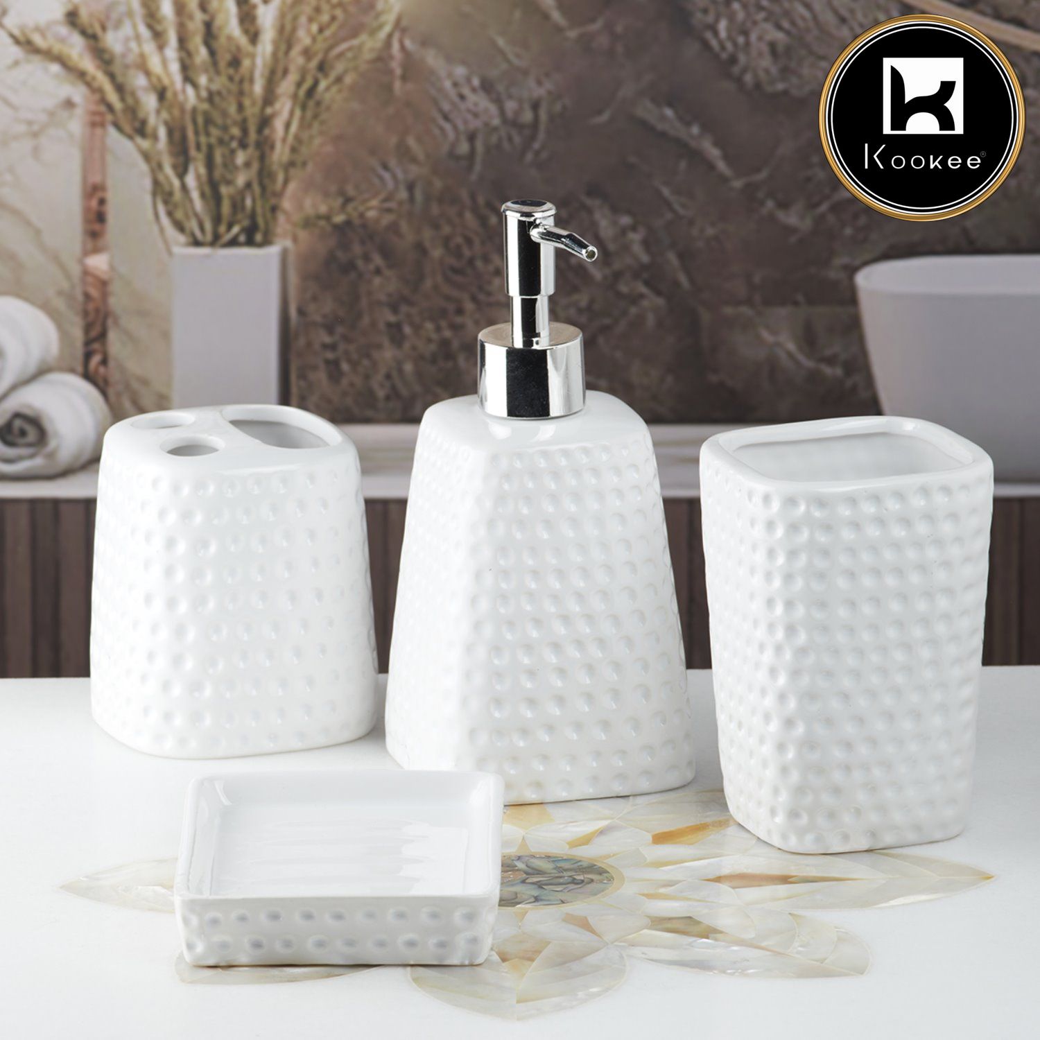 Ceramic Bathroom Set of 4 with Soap Dispenser (8157)