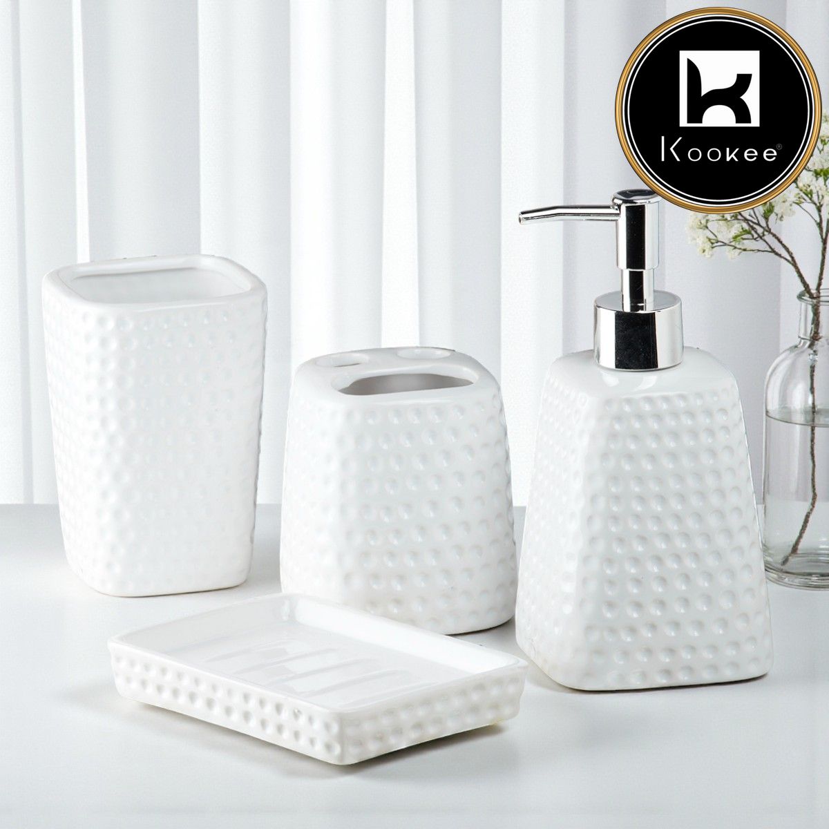 Kookee Ceramic Bathroom Sets, White, ART08157