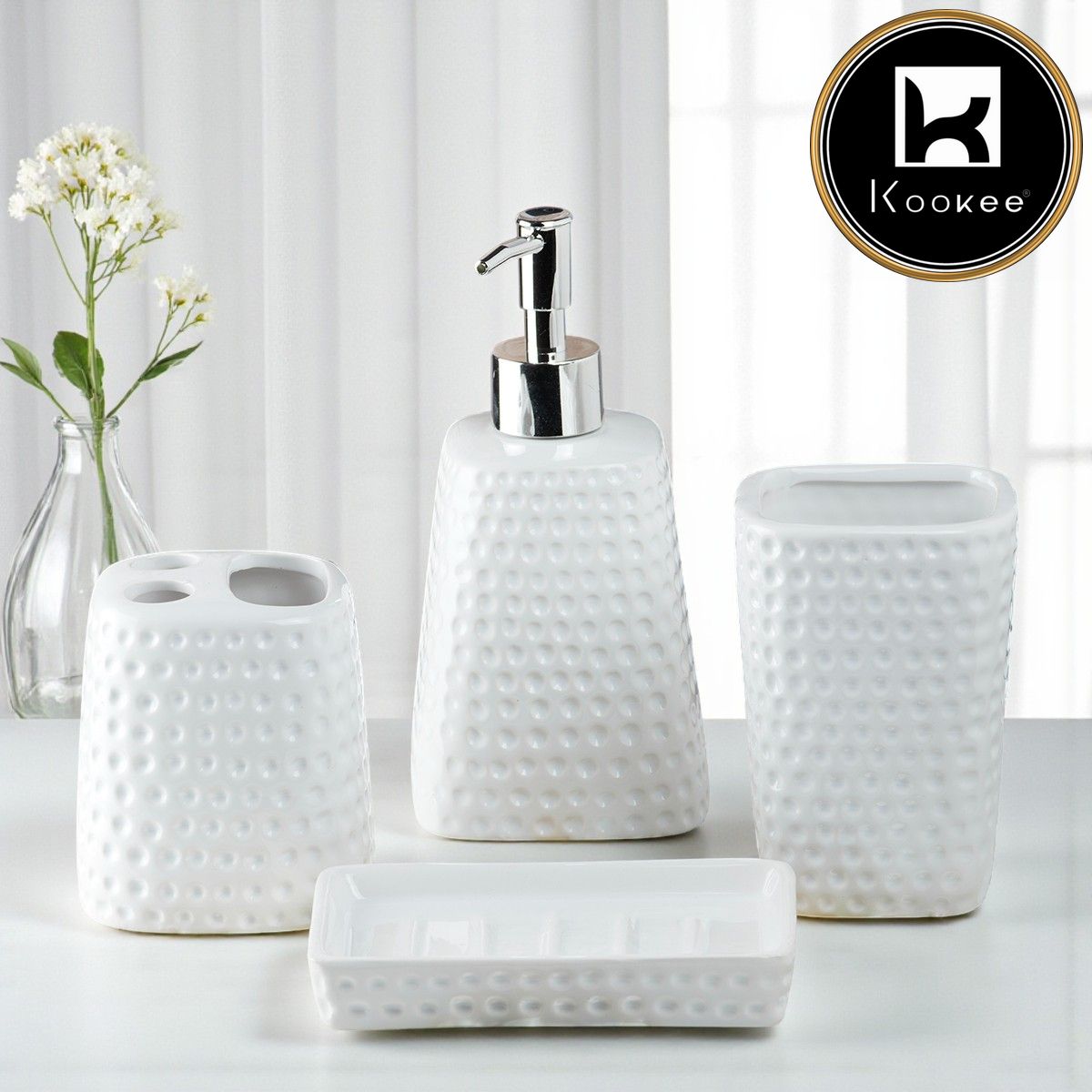 Kookee Ceramic Bathroom Sets, White, ART08157