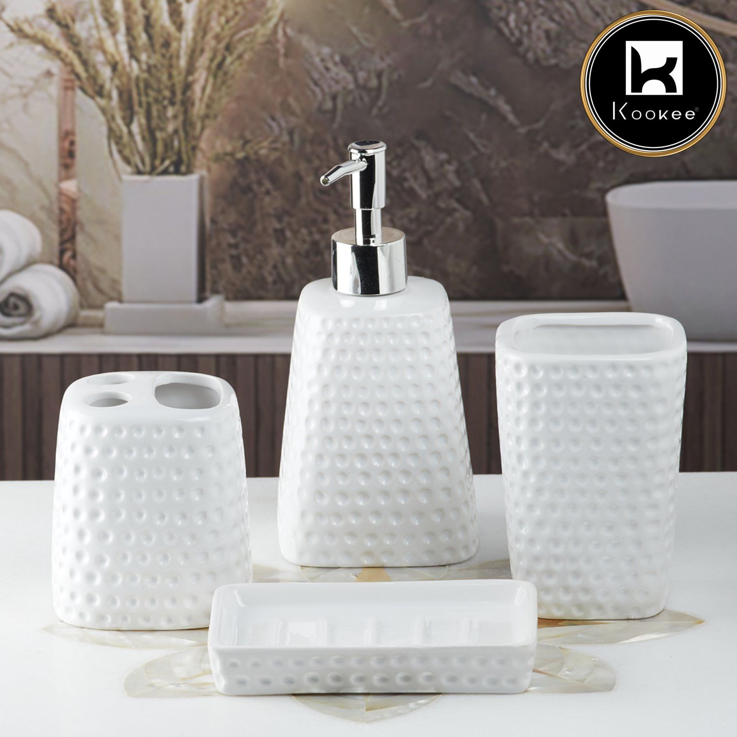 Ceramic Bathroom Set of 4 with Soap Dispenser (8157)