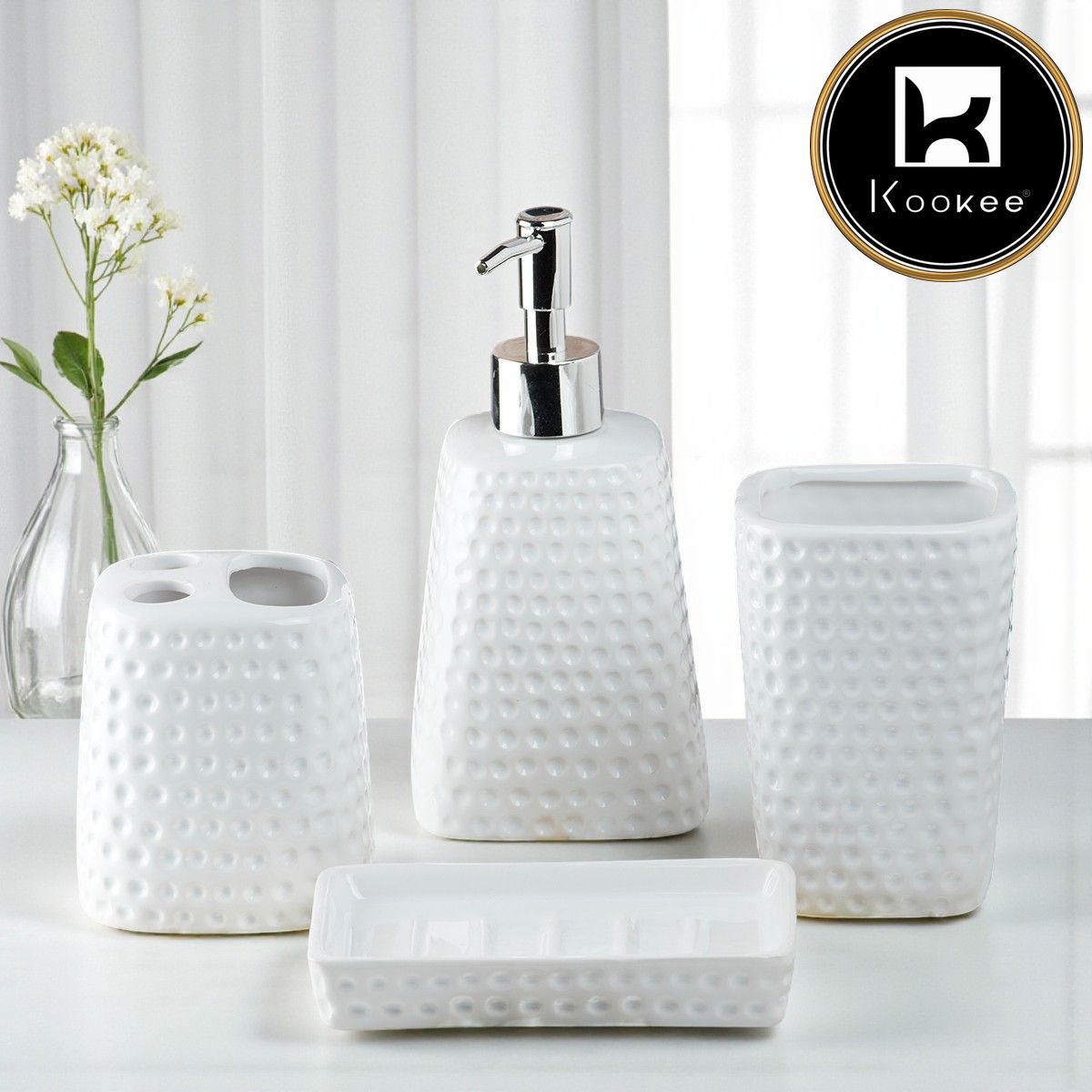 Kookee Ceramic Bathroom Sets, White, ART08157