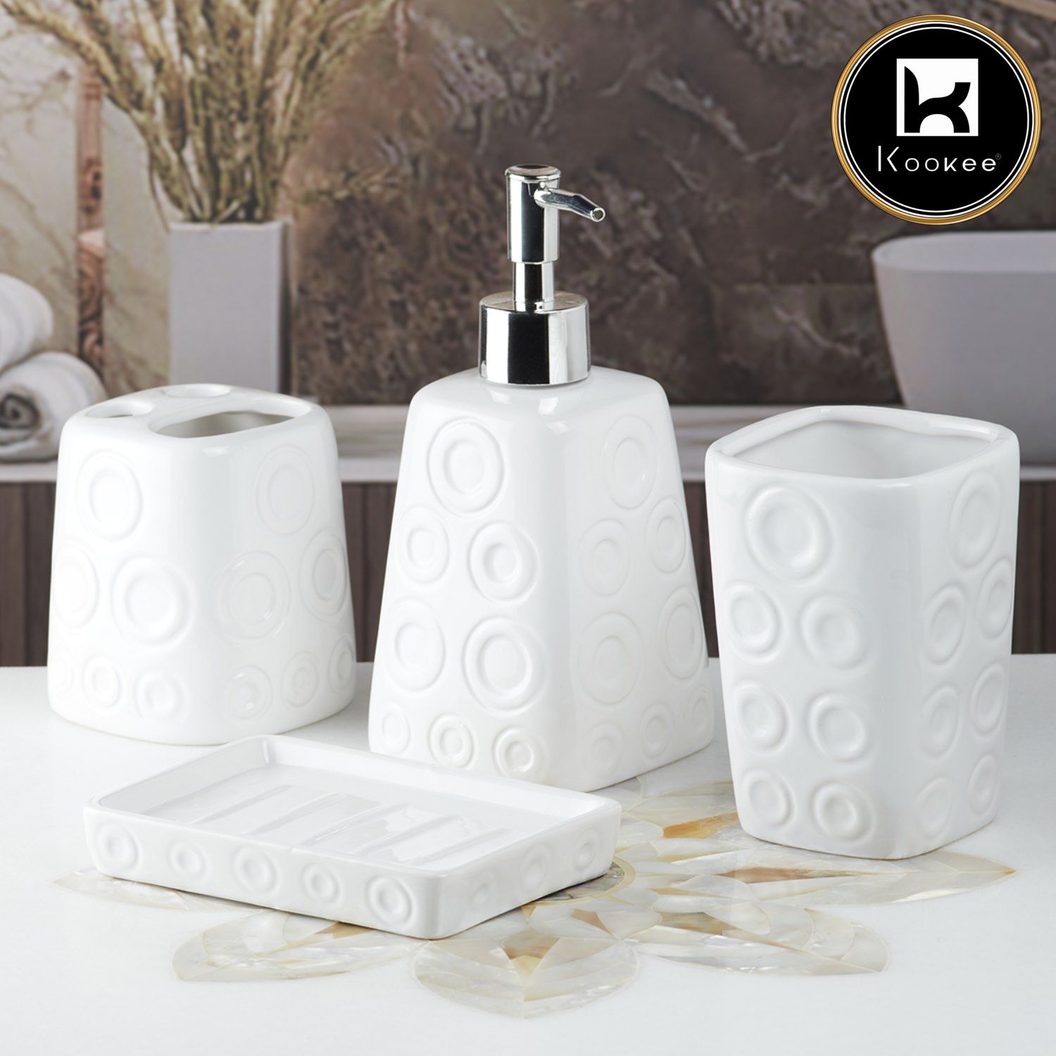 Ceramic Bathroom Accessories Set of 4 with Soap Dispenser (8158)