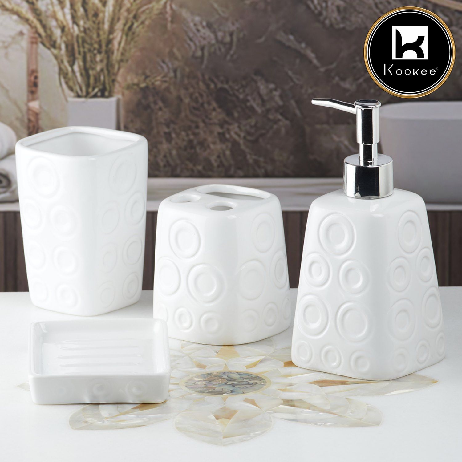 Kookee Ceramic Bathroom Sets, White, ART08158
