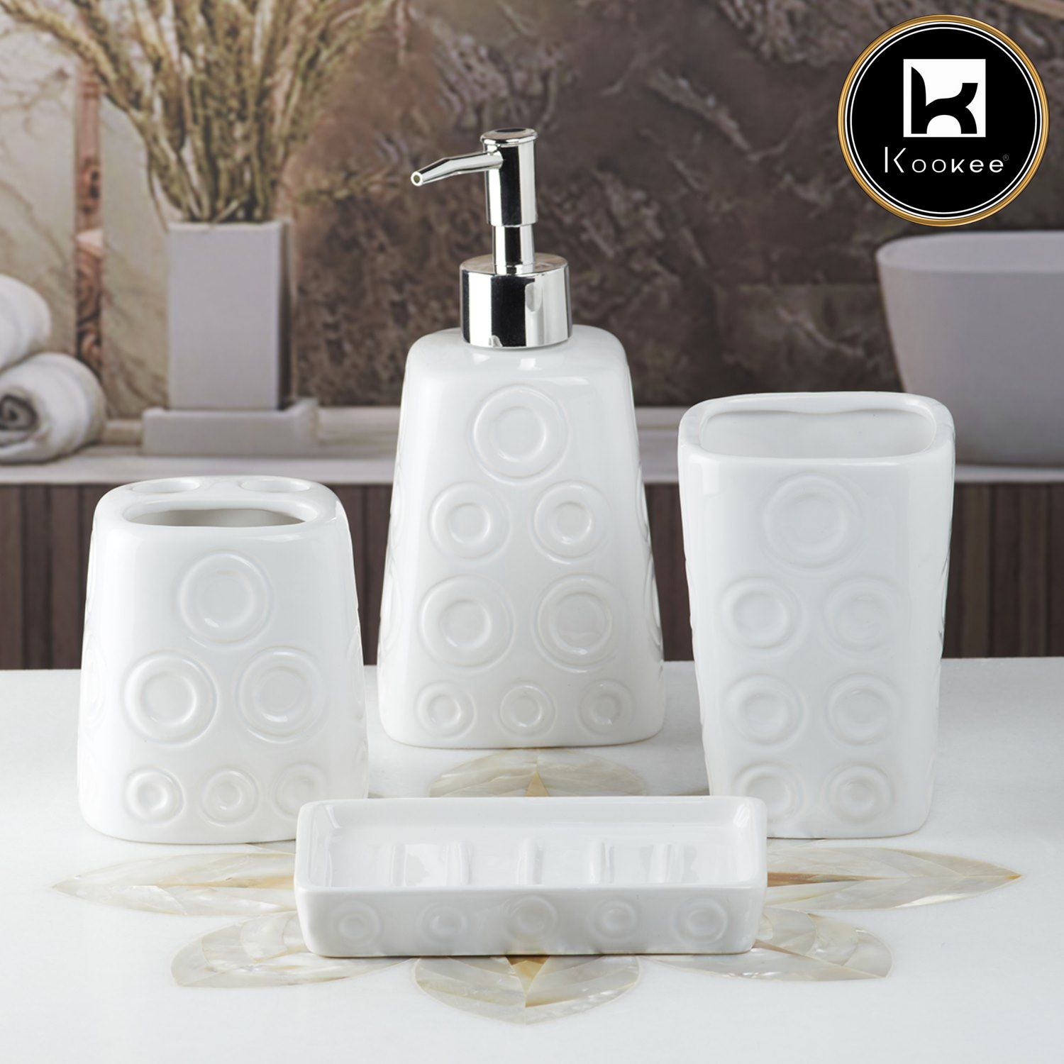 Ceramic Bathroom Set of 4 with Soap Dispenser (8158)