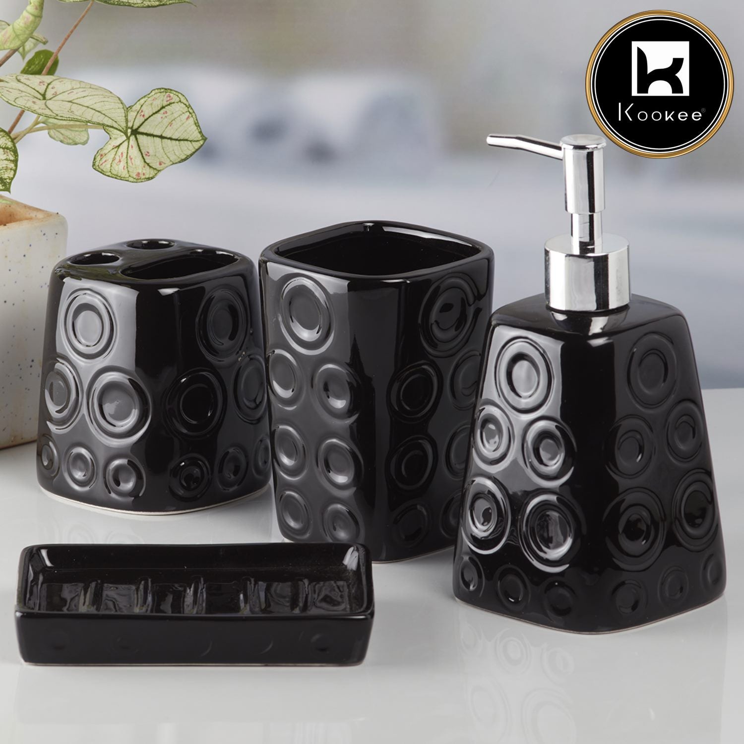 Kookee Ceramic Bathroom Sets, Black, ART08159