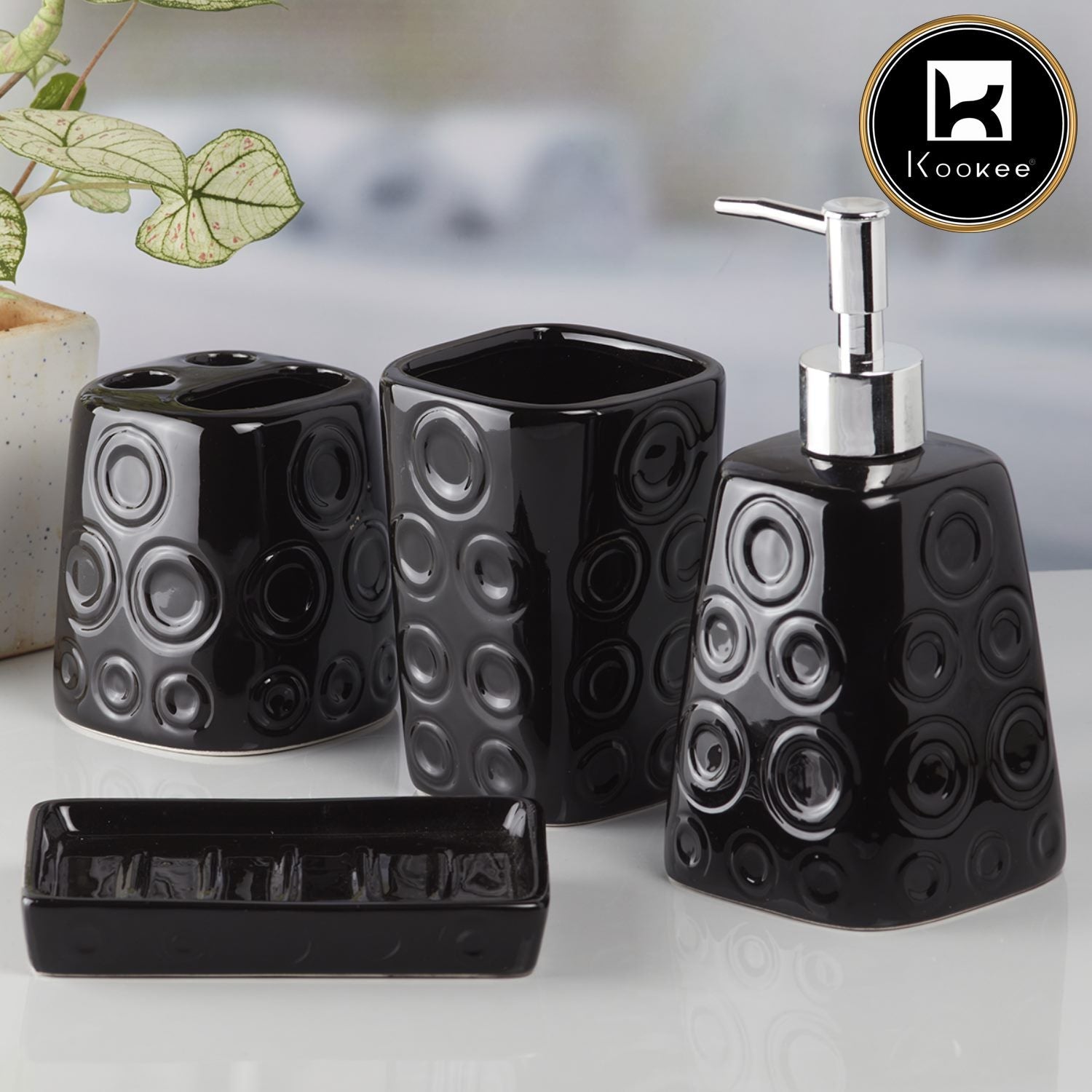 Ceramic Bathroom Accessories Set of 4 with Soap Dispenser (V-CBS-010-2)