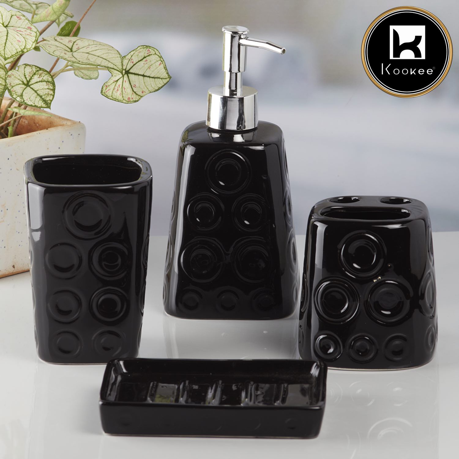 Ceramic Bathroom Accessories Set of 4 with Soap Dispenser (8159)