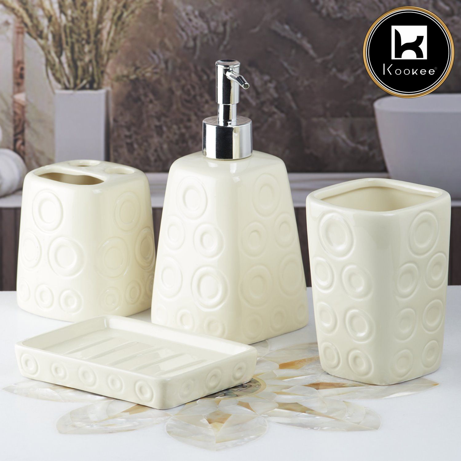 Ceramic Bathroom Accessories Set of 4 with Soap Dispenser (8160)