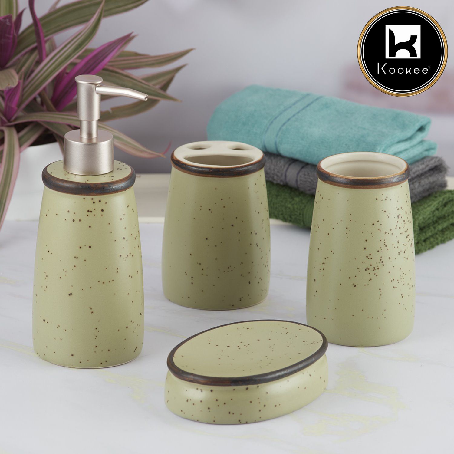 Kookee Ceramic Bathroom Sets, Green, ART08162