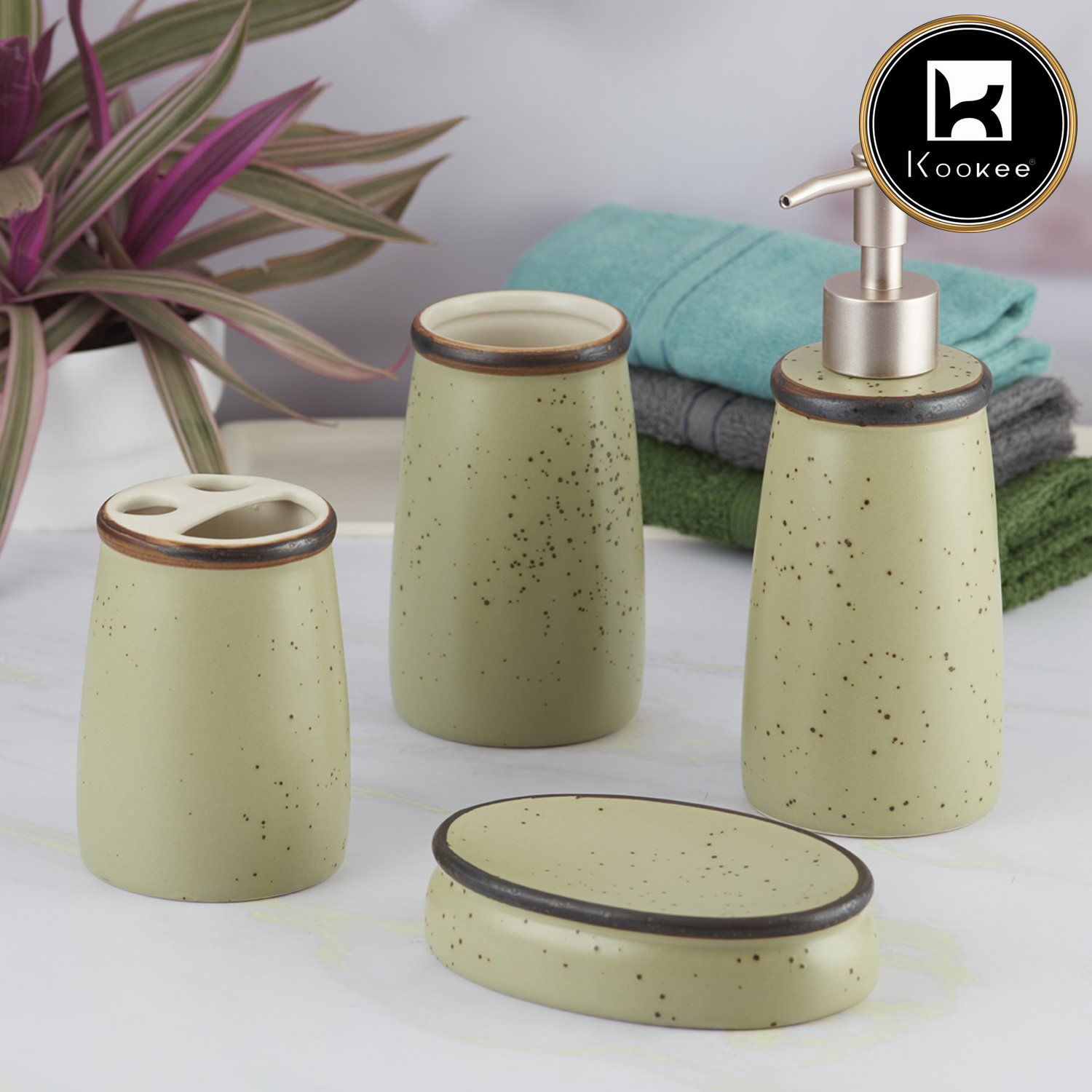 Ceramic Bathroom Set of 4 with Soap Dispenser (8162)