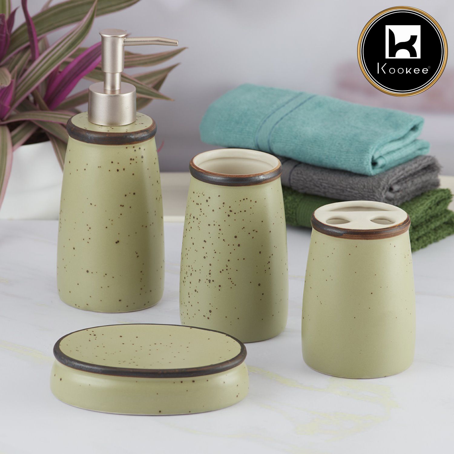 Kookee Ceramic Bathroom Sets, Green, ART08162