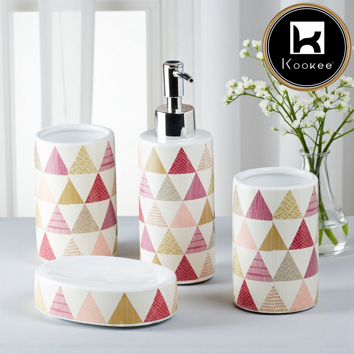 Ceramic Bathroom Accessories Set of 4 with Soap Dispenser (8165)