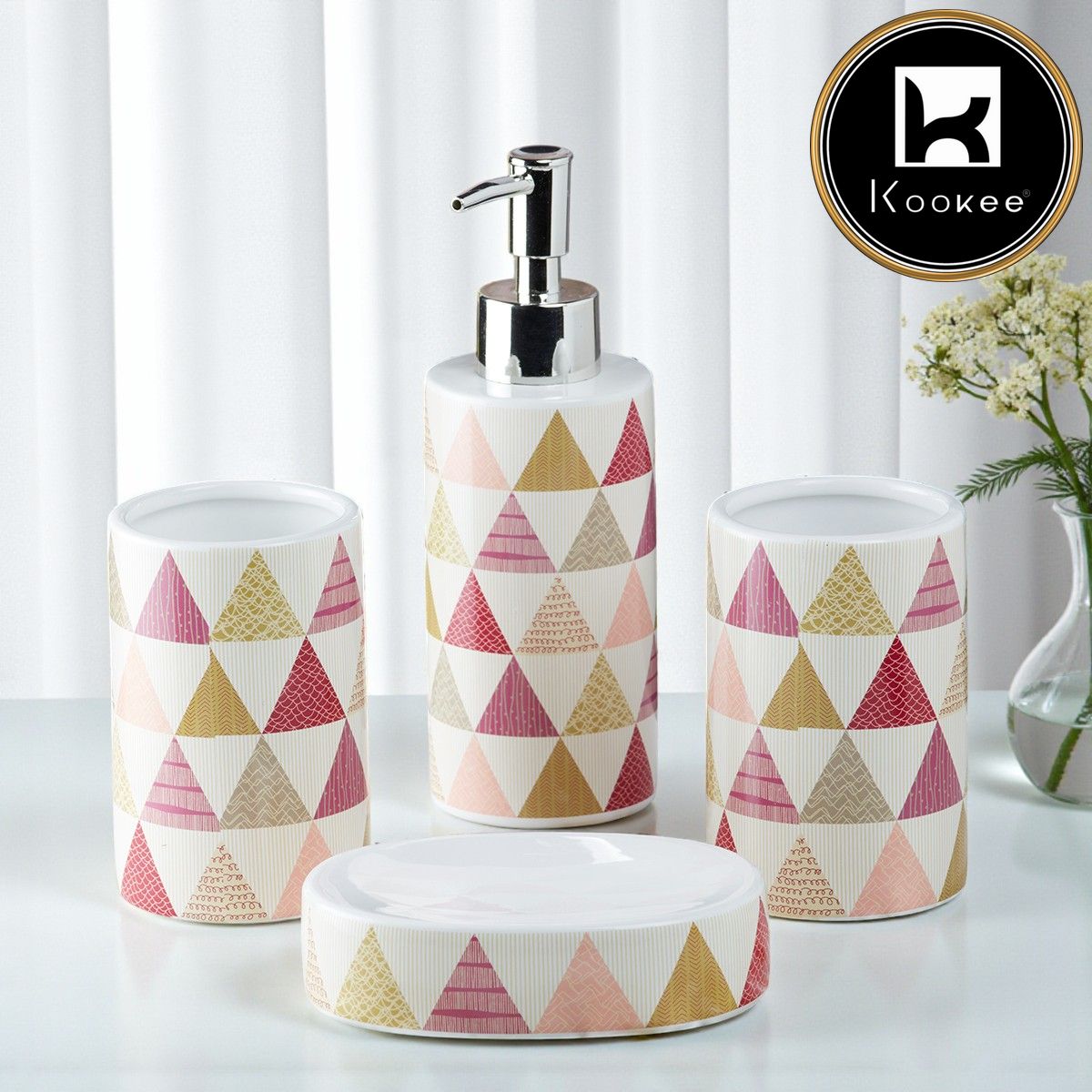 Ceramic Bathroom Accessories Set of 4 with Soap Dispenser (8165)