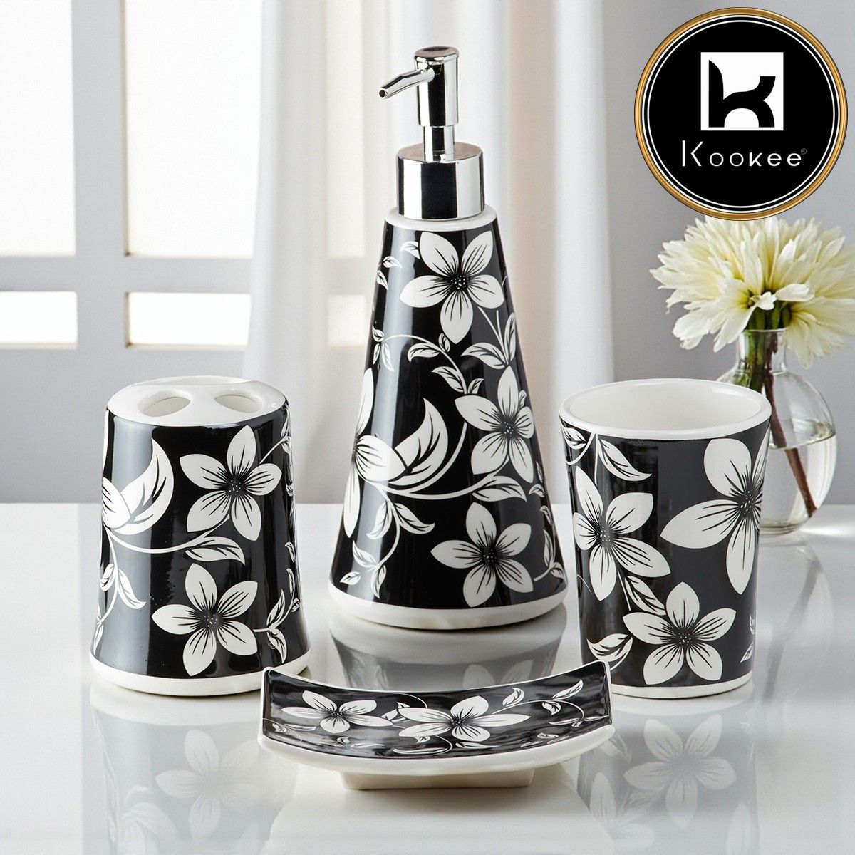 Ceramic Bathroom Set of 4 with Soap Dispenser (8168)