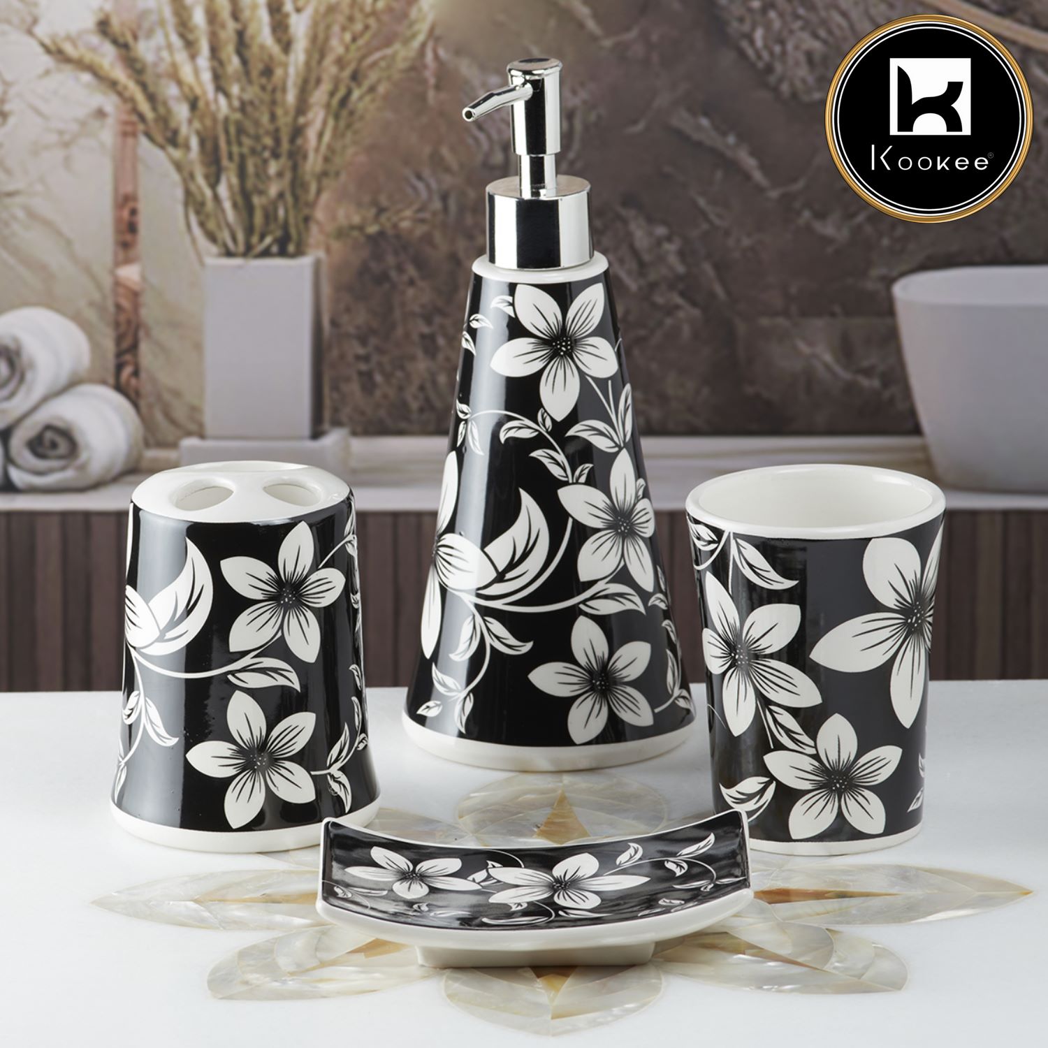 Ceramic Bathroom Set of 4 with Soap Dispenser (8168)