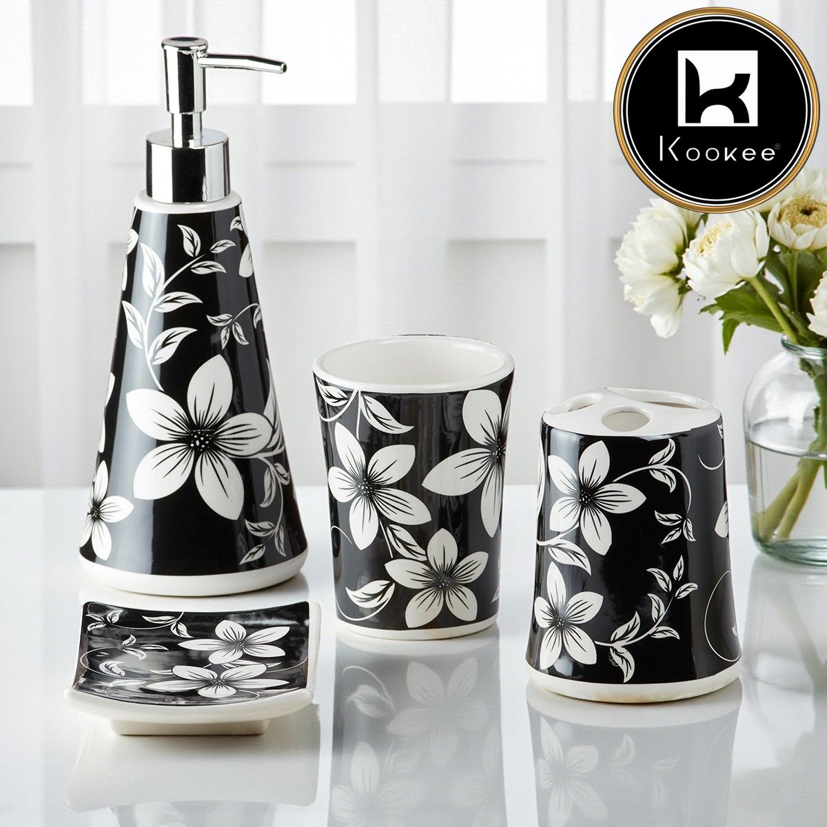 Kookee Ceramic Bathroom Sets, Black, ART08168