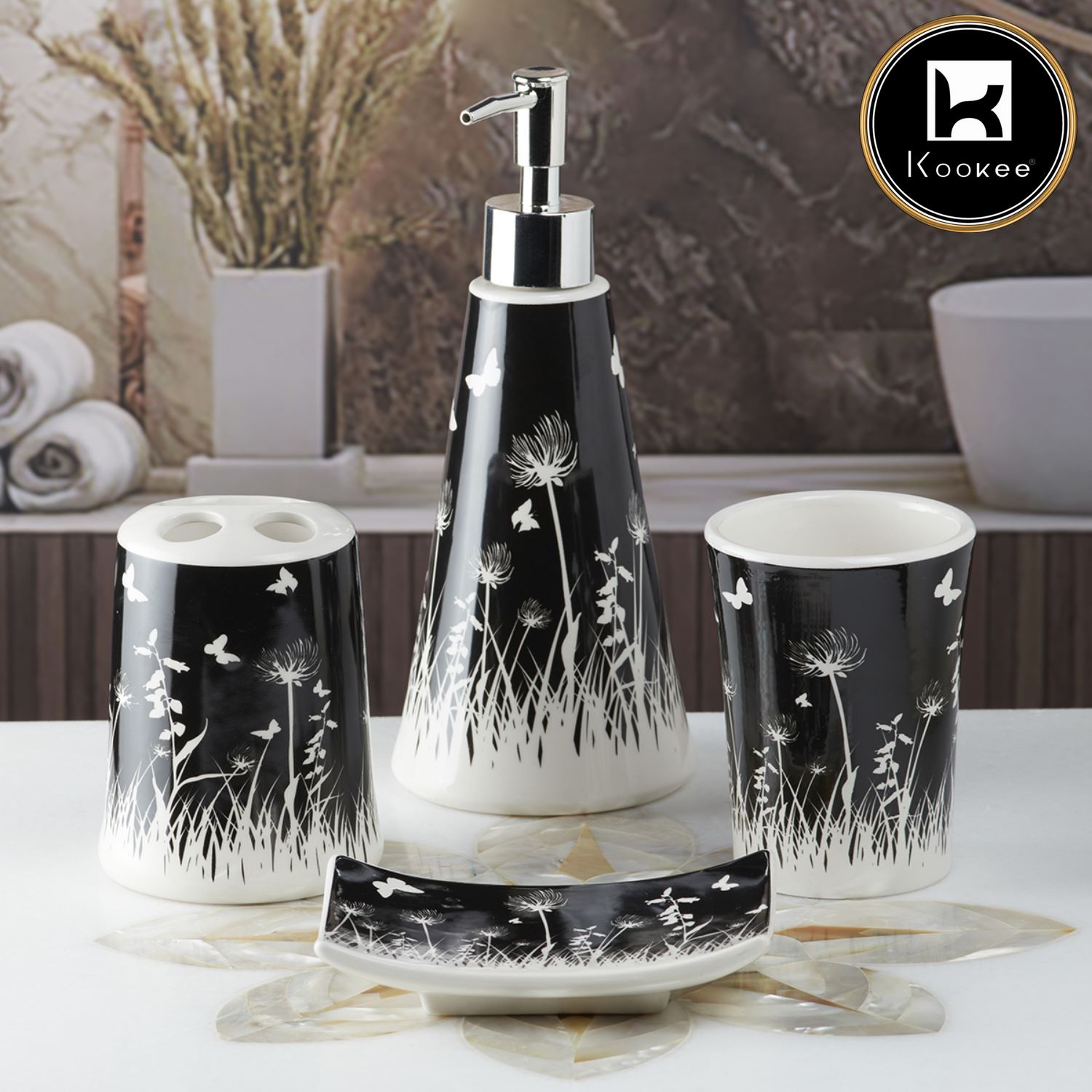 Ceramic Bathroom Set of 4 with Soap Dispenser (8169)