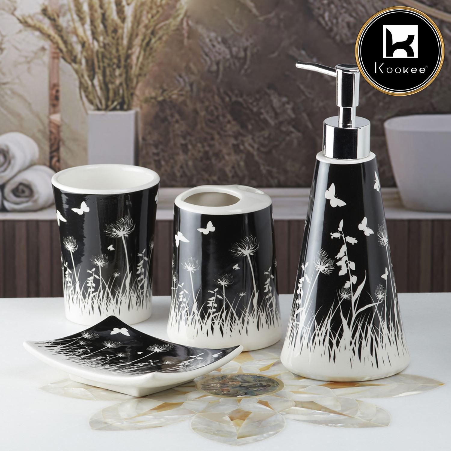 Kookee Ceramic Bathroom Sets, Black, ART08169