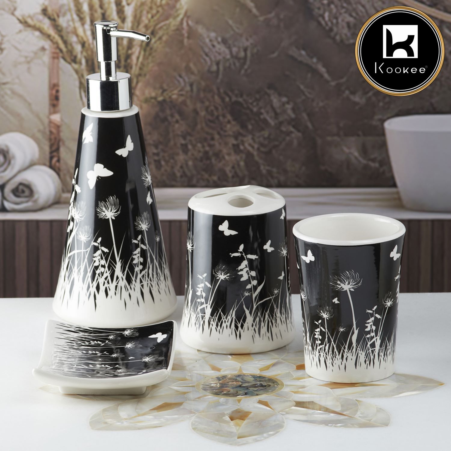 Kookee Ceramic Bathroom Sets, Black, ART08169
