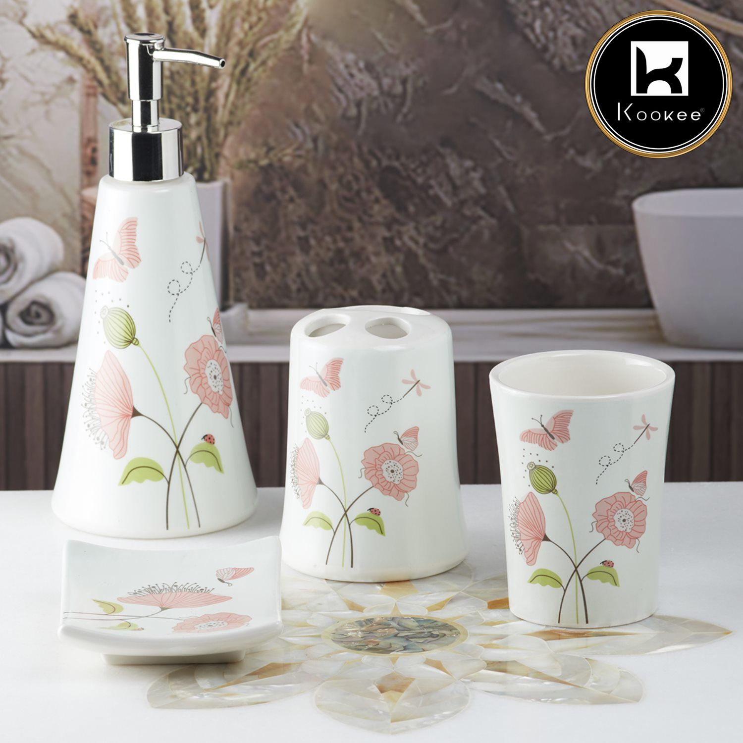 Kookee Ceramic Bathroom Sets, Multi, ART08170
