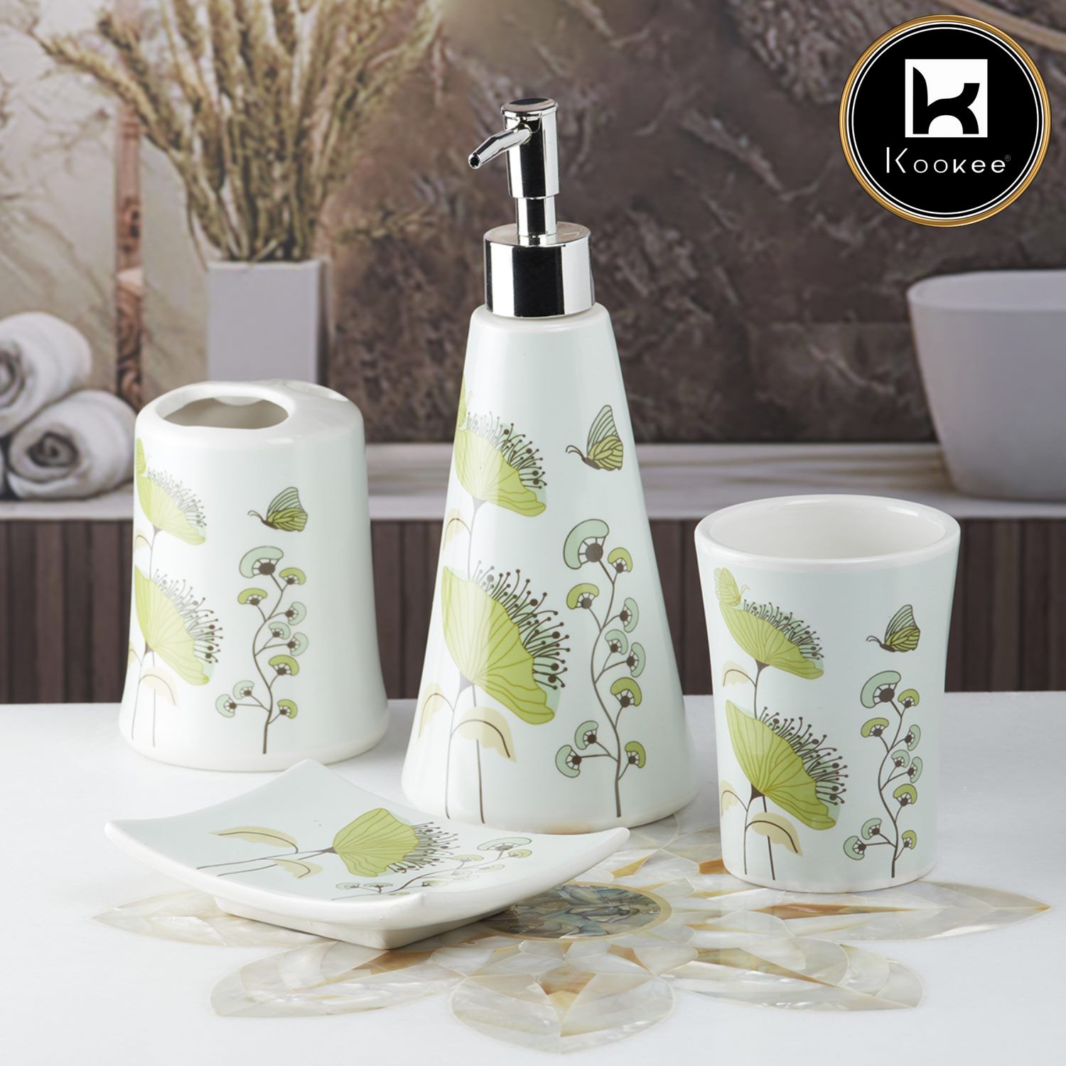 Ceramic Bathroom Accessories Set of 4 with Soap Dispenser (8171)