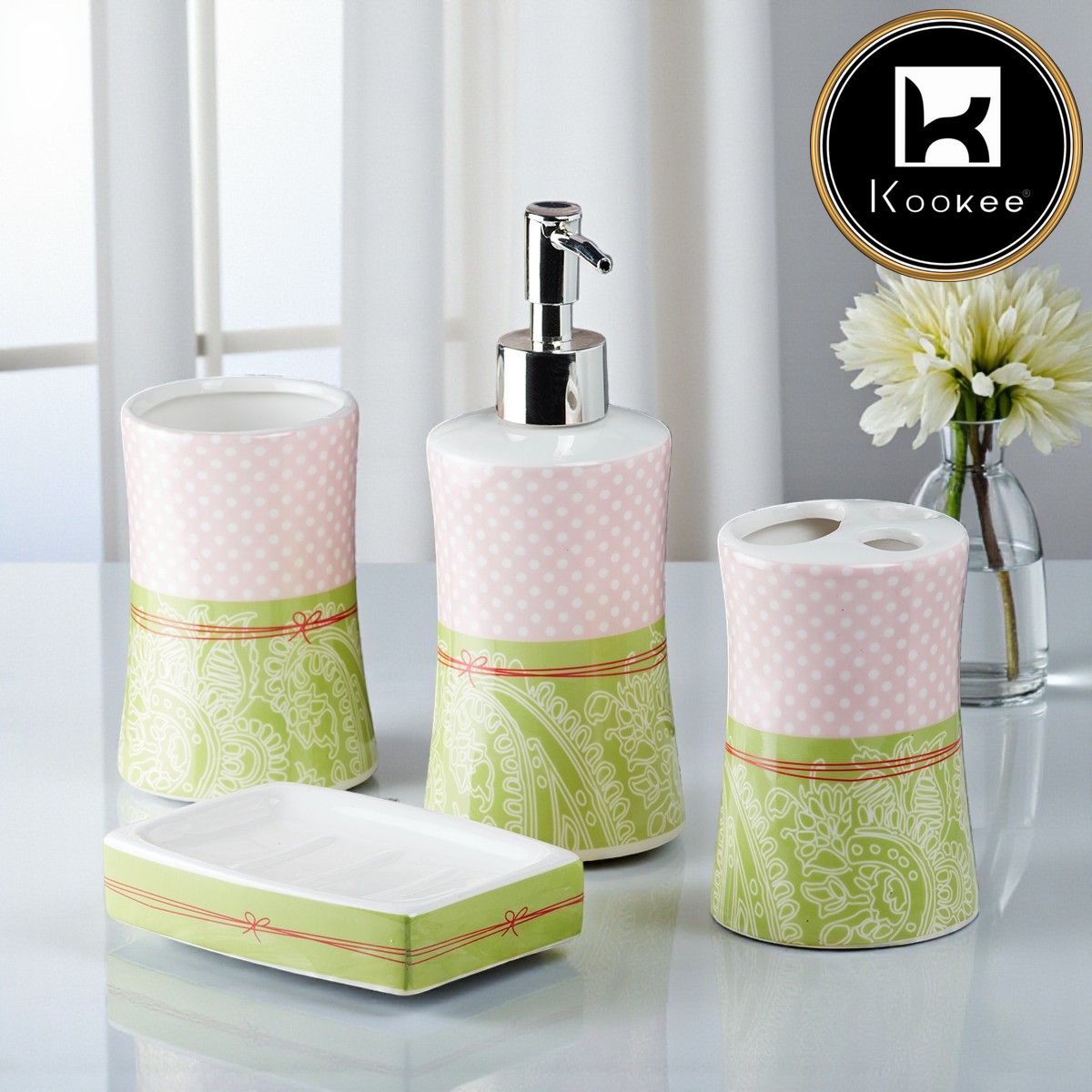 Kookee Ceramic Bathroom Sets, Green, ART08173