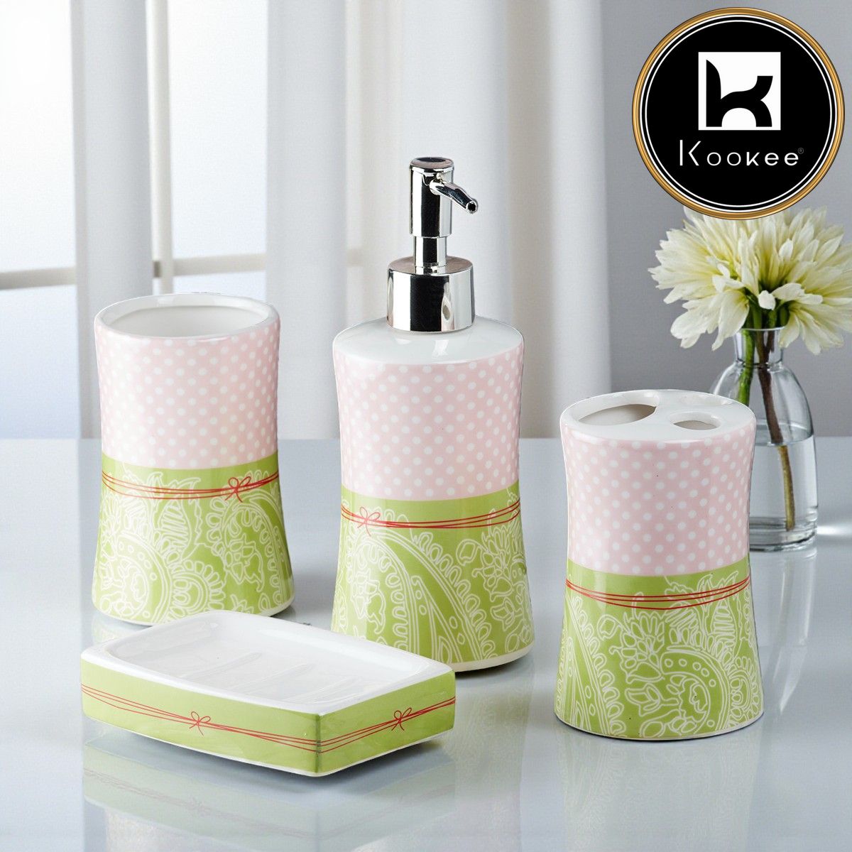 Kookee Ceramic Bathroom Sets, Green, ART08173